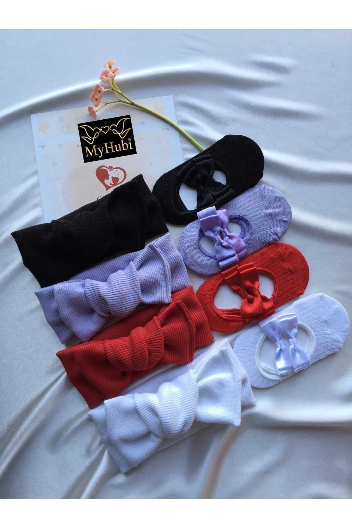 MyHubi 8'li Kombin El Yapımı Kız Bebek Fiyonk Bandana & Babet Çorap