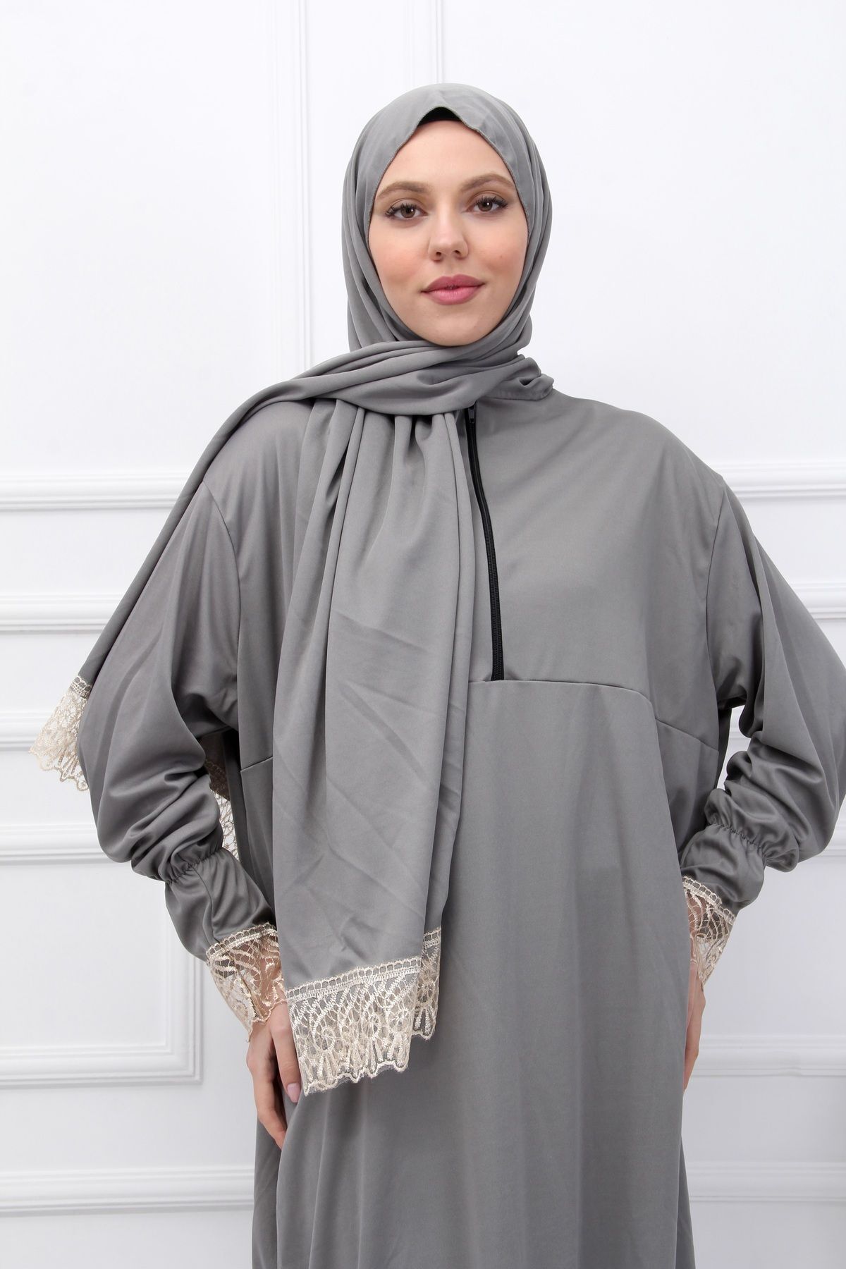 Kutay Collection Kendinden Başörtülü Şık Kadın Yazlık Namaz Elbisesi