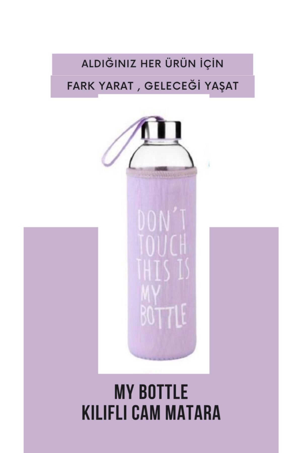 my bottle Lila Kılıflı Cam Matara 500 Ml