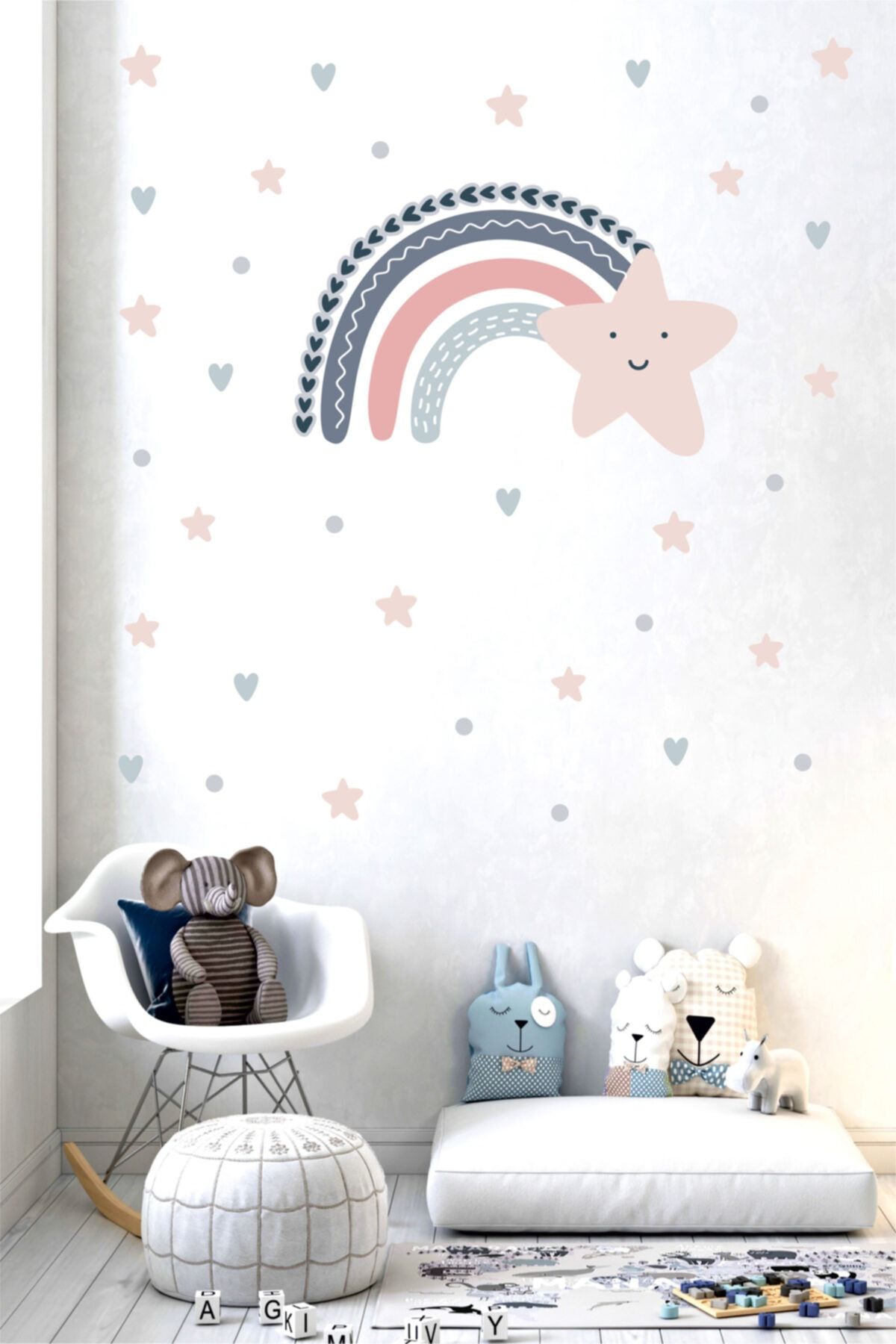 Genel Markalar Sevimli Yıldızlı Gökkuşağı Çocuk Odası Duvar Sticker