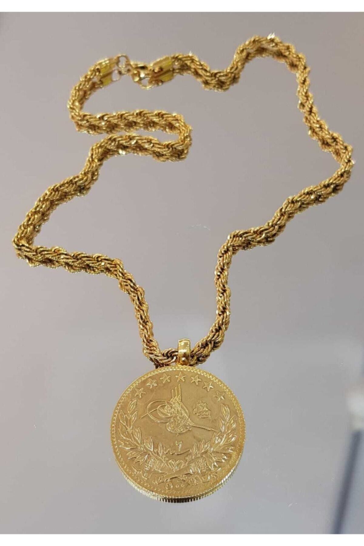 TURKUAZ 22 Ayar Altın Kaplama Zincirli Beşibiryerde Reşat Altın Zincir Boyu 50cm