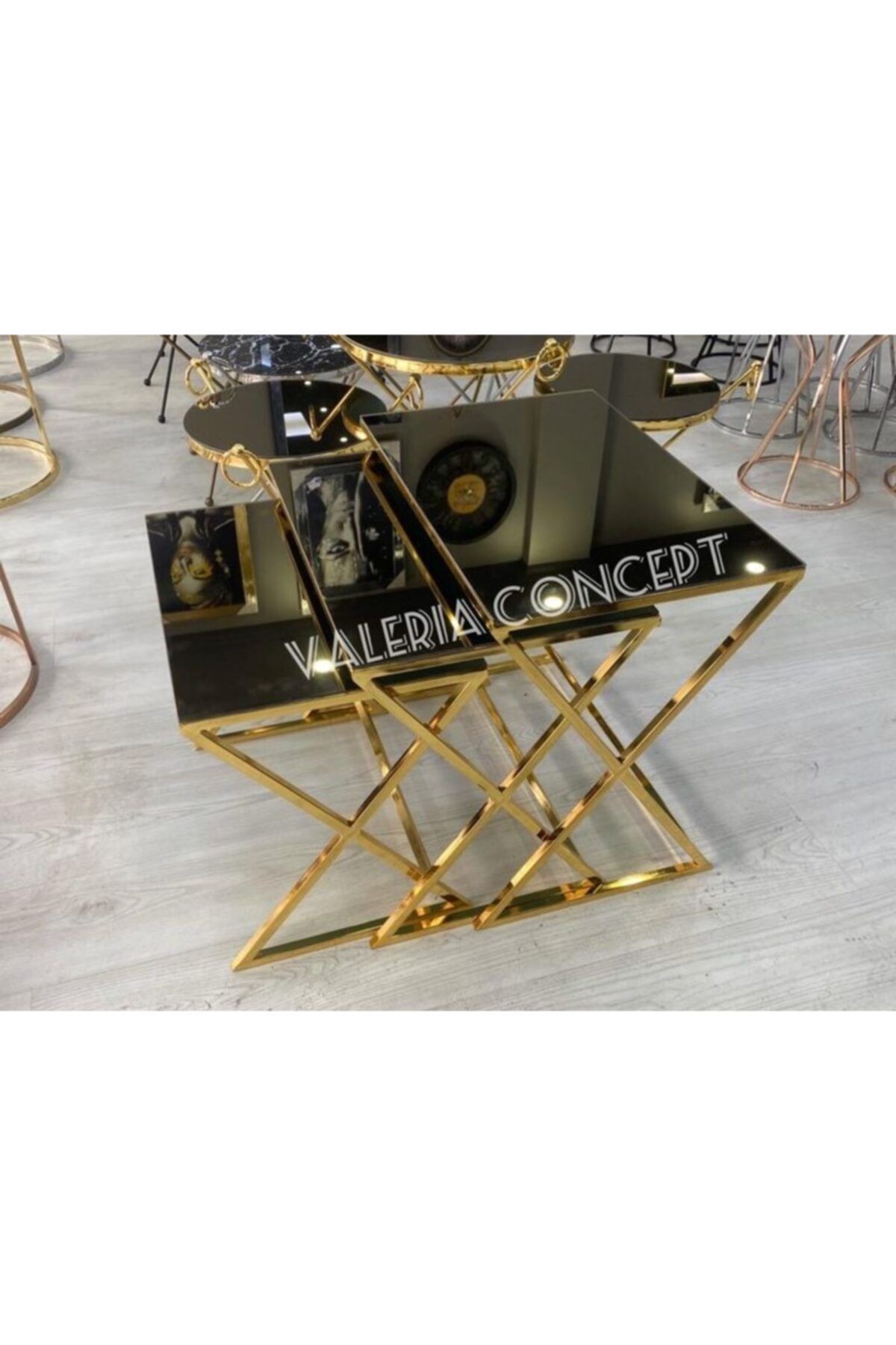 valeria concept Gold Bronz Renk Ayna X Model Zigon Sehpa