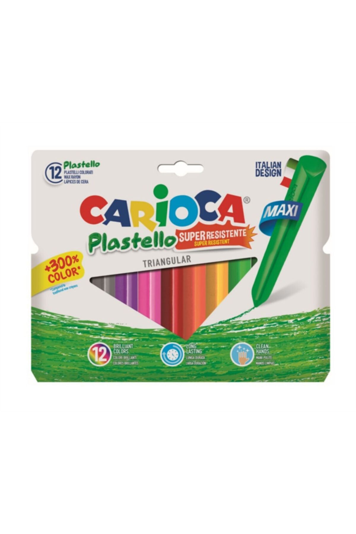 Carioca Plastello Jumbo Üçgen Elleri Kirletmeyen Yıkanabilir Pastel Boya Kalemi 12'li