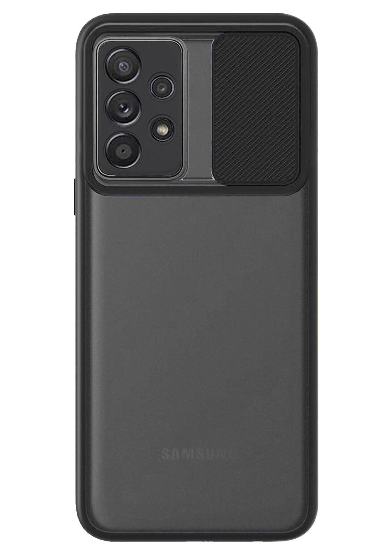 Samsung Galaxy A72 Kılıf Lens Kamera Korumalı Sürgülü Silikon Siyah