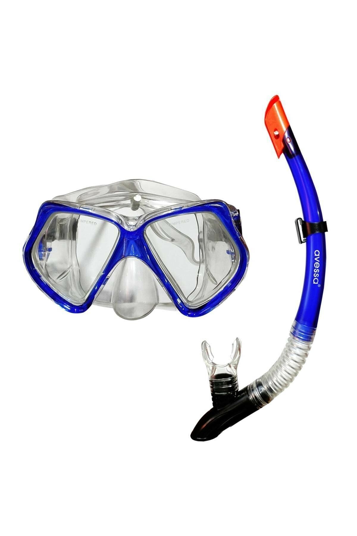 Avessa Mavi Yetişkin Ayarlanabilir Yüzücü Şnorkeli Ve Maskesi - Şnorkel Ve Maske - Havuz - Deniz