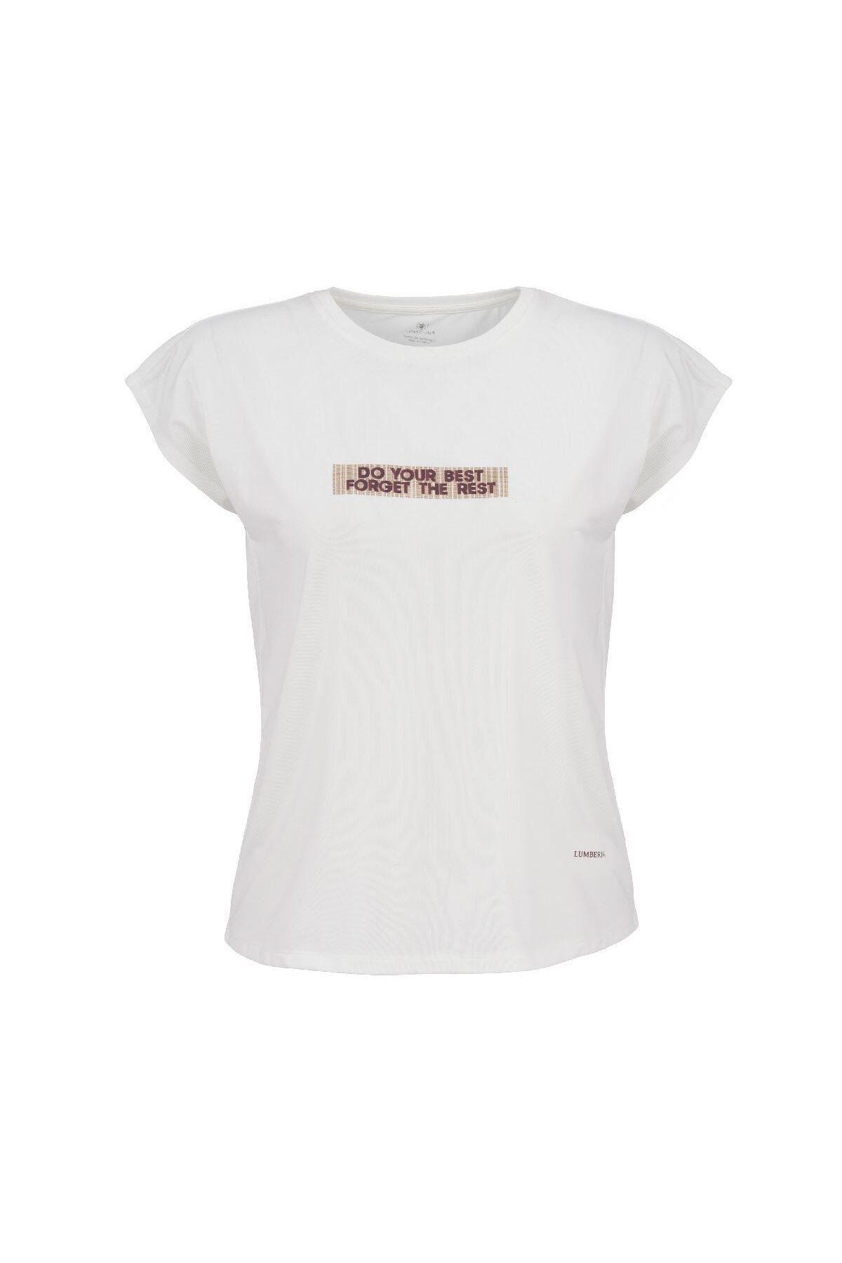 Lumberjack Ct201 Lena Slogan T-shırt Beyaz Kadın Kısa Kol T-shirt