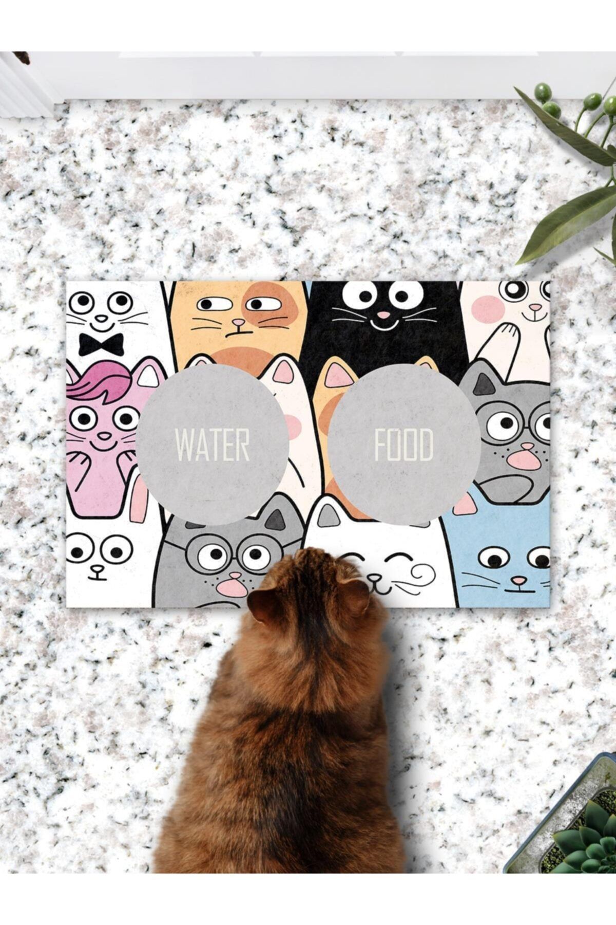 Patipeti Cartoon Cats Kedi Köpek Mama Eğitim Paspası Ve Beslenme Altlığı