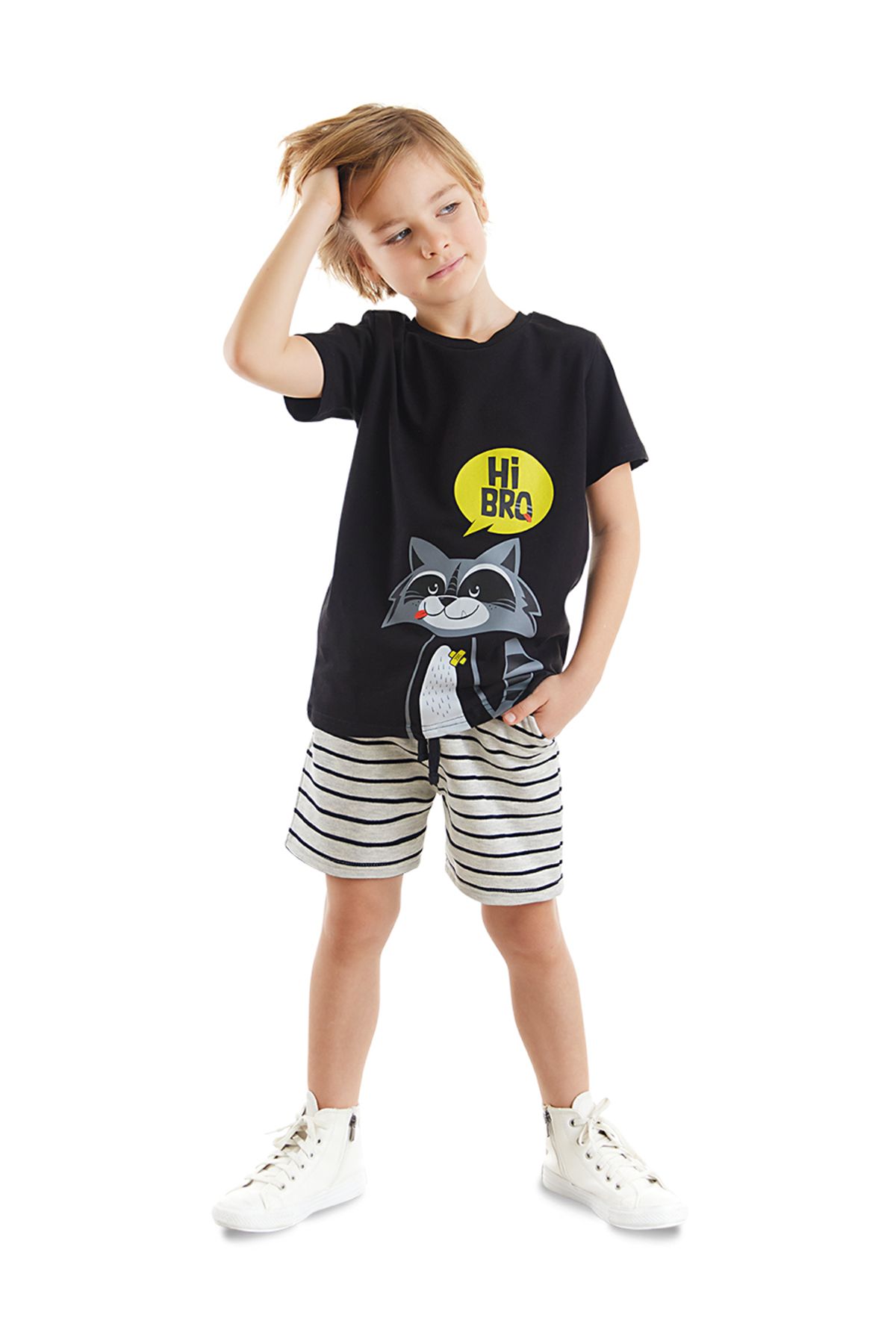 Denokids Rakun Erkek Çocuk T-shirt Şort Takım