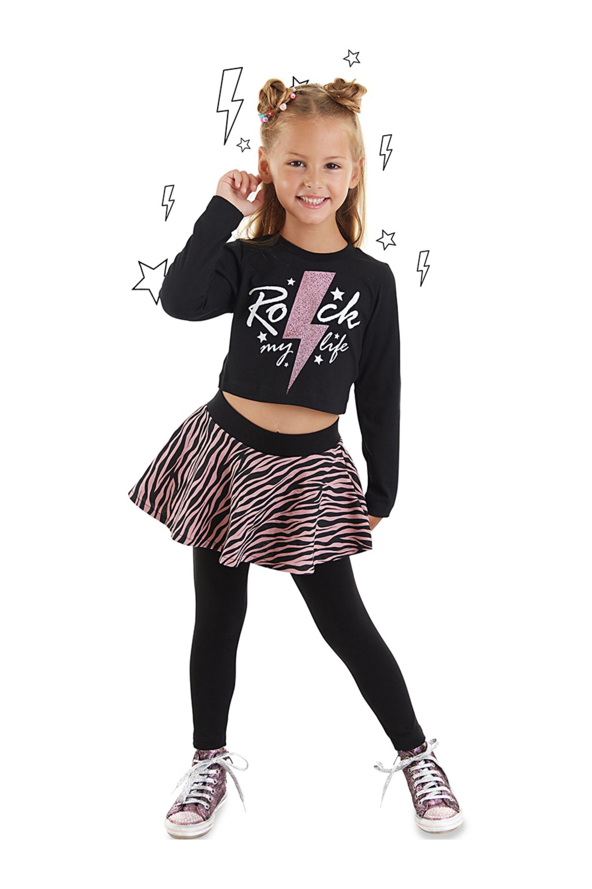 MSHB&G Rock Life Kız Çocuk Crop T-shirt Tayt Takım