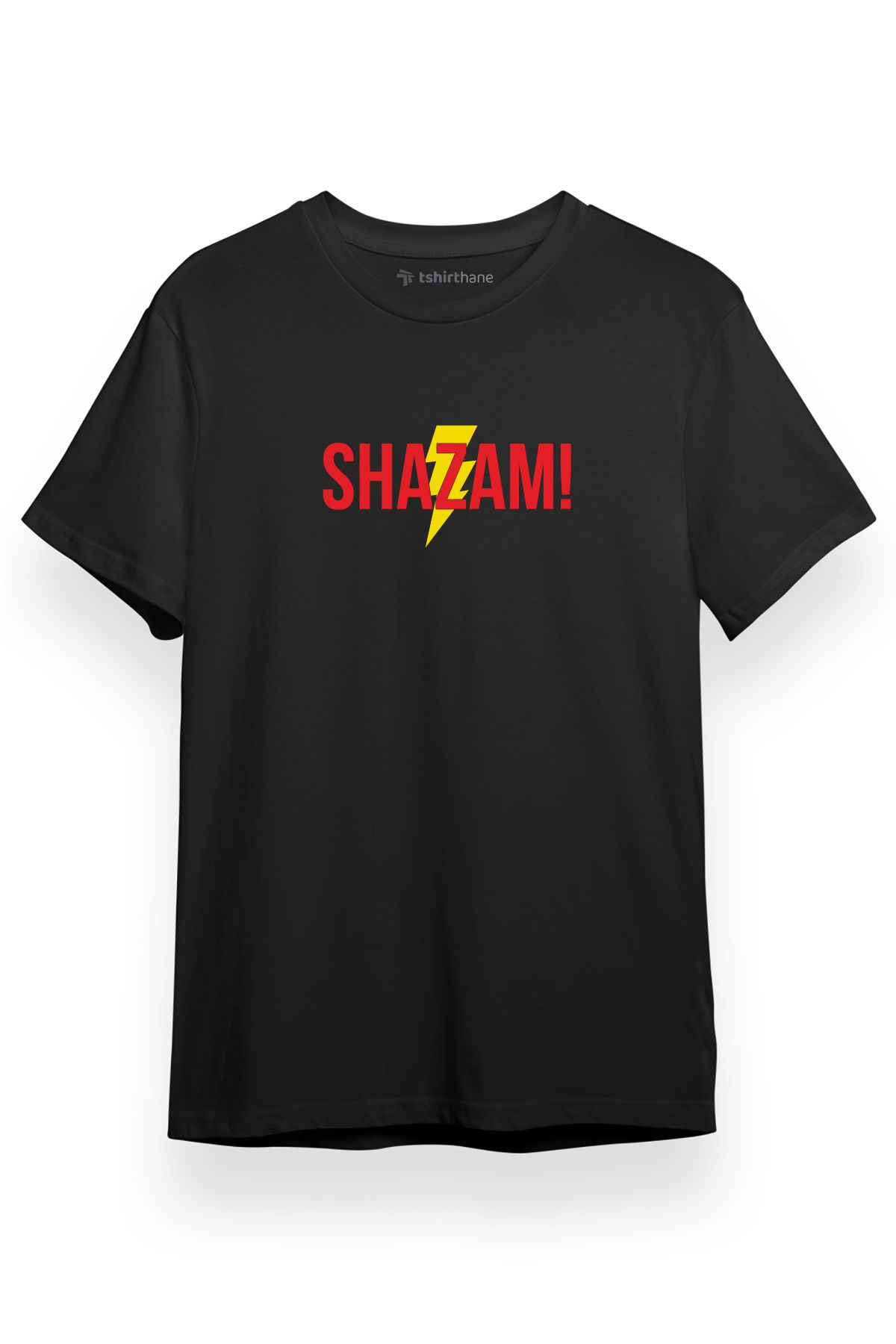 Tshirthane Shazam Lightning Logo Siyah Kısa kol Erkek Tshirt