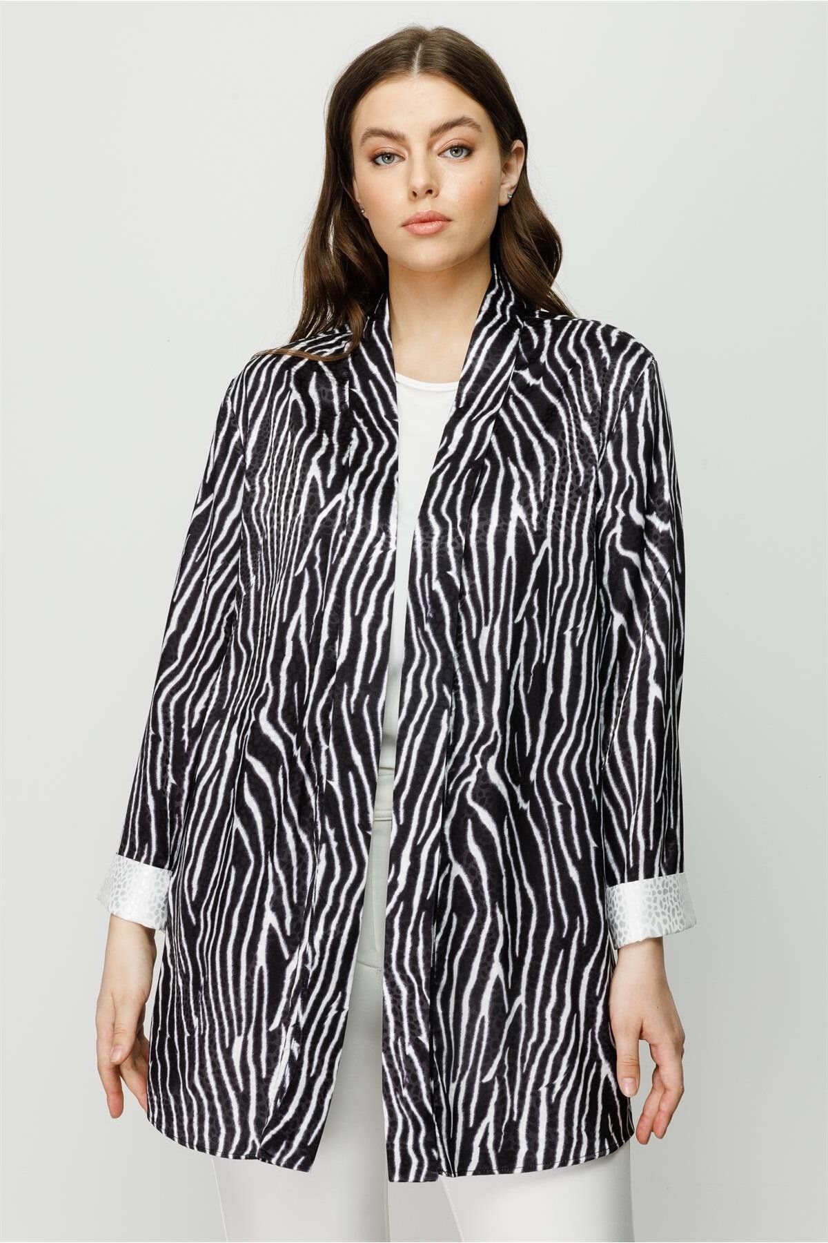Moda İlgi Modailgi Zebra Desen Ikili Kısa Tunik Siyah