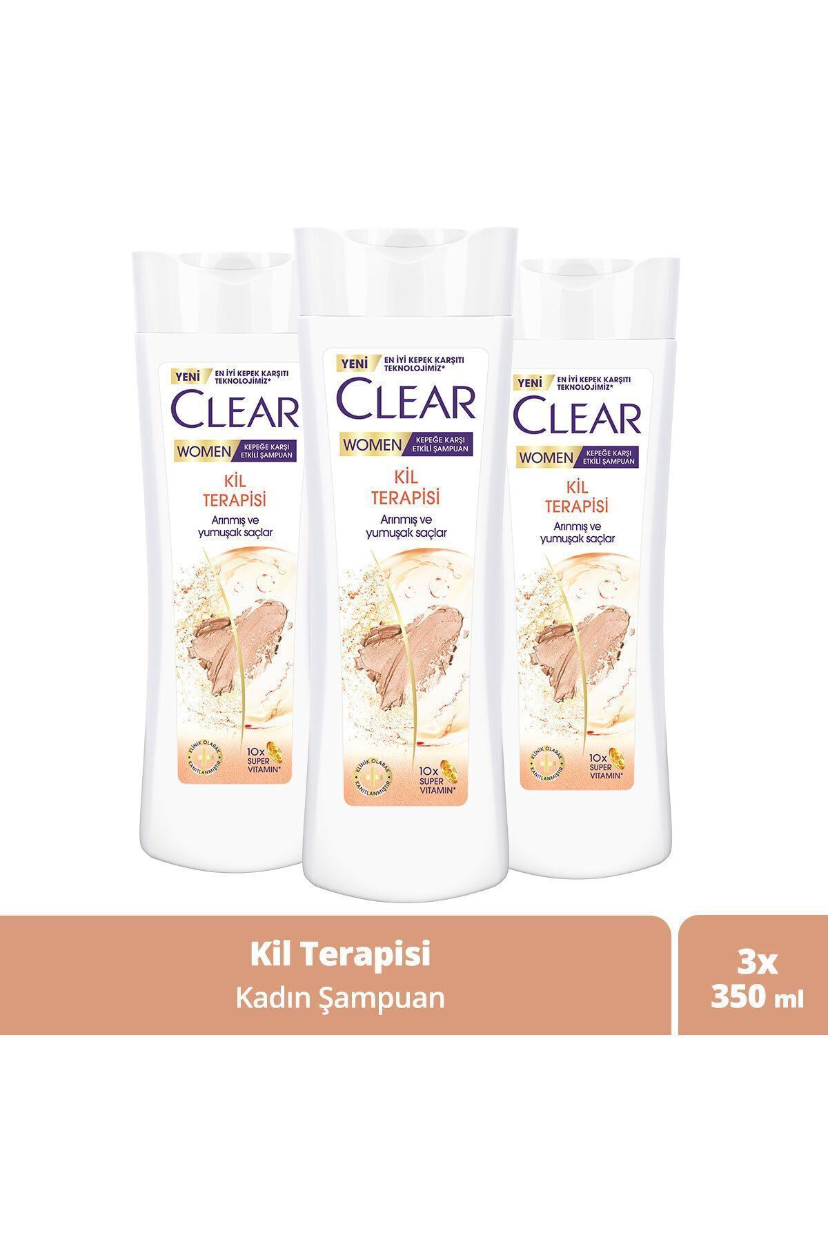 Clear Women Kepeğe Karşı Etkili Şampuan Kil Terapisi 350 ml X3