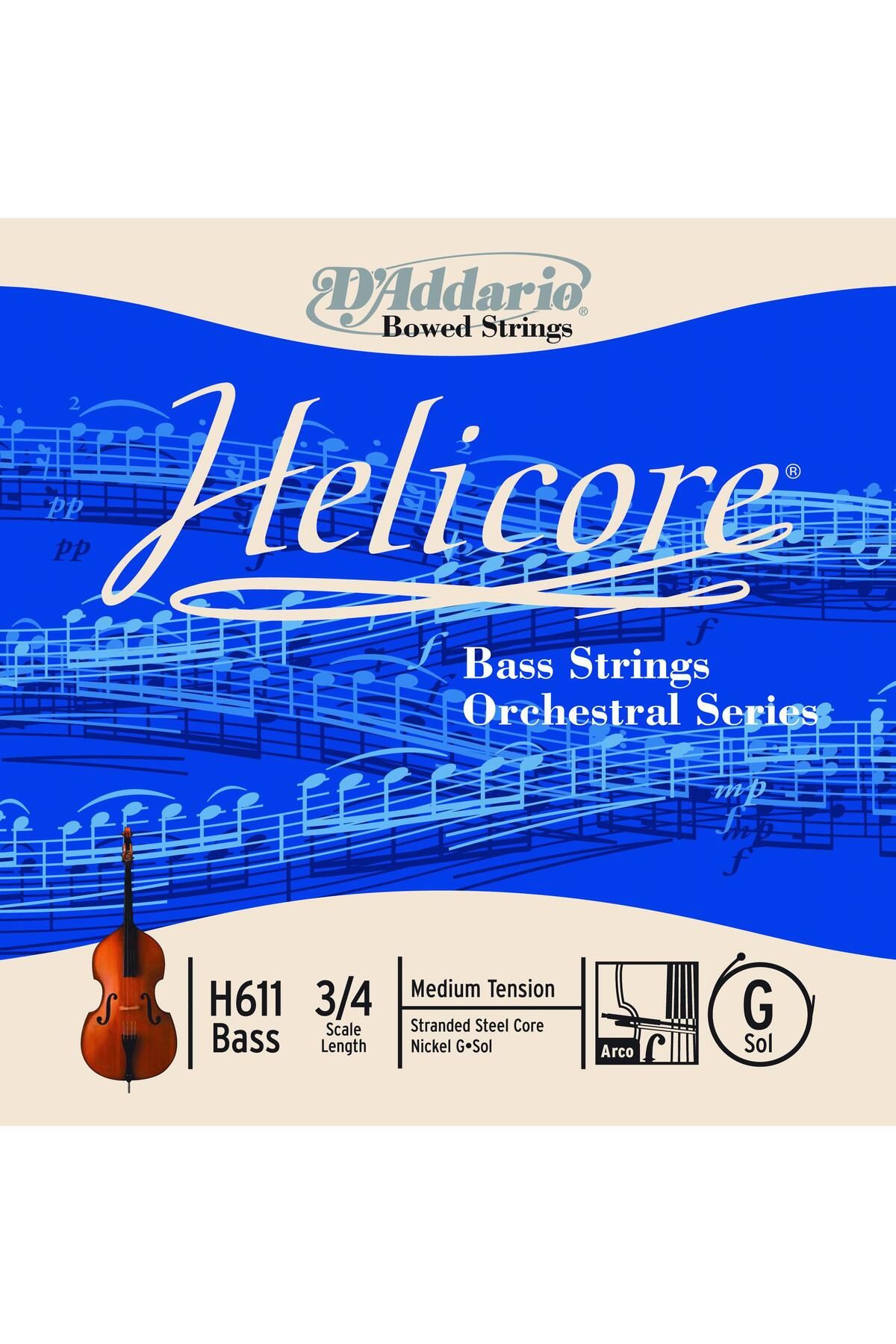 D'Addario H611 Kontrabas Tek Tel, Helıcore, G-sol, Scale 3/4, Dou Kontrabas Tel Orchestral Serıes Sol