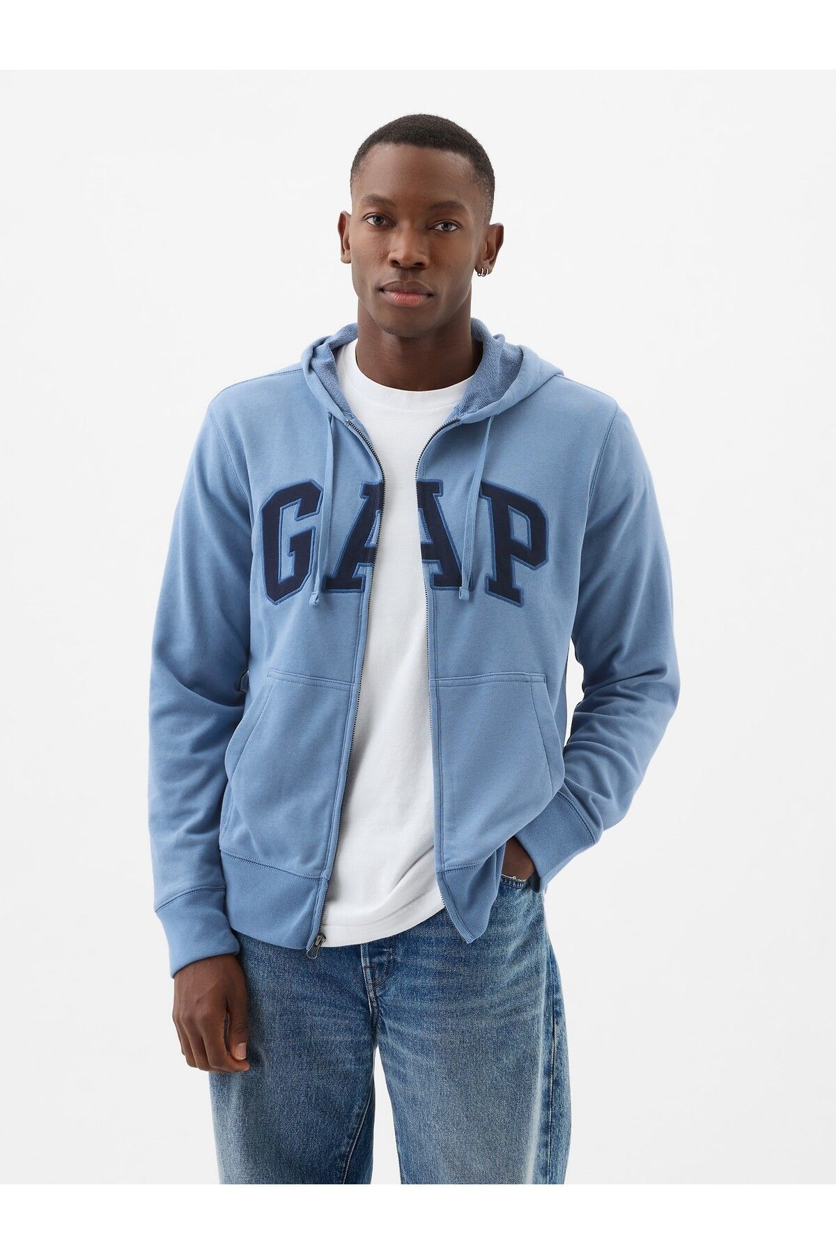 GAP Erkek Mavi Gap Logo Fransız Havlu Kumaş Fermuarlı Sweatshirt