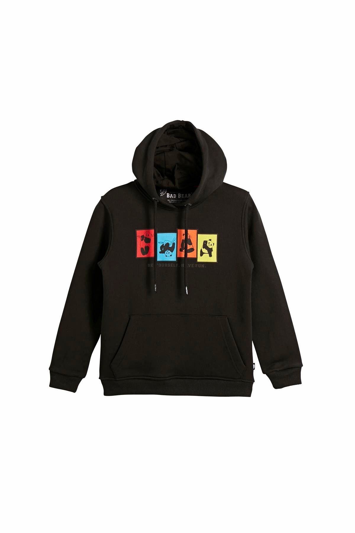 Bad Bear Fun Crewneck Kids Siyah Kapüşonlu Baskılı Çocuk Sweatshirt