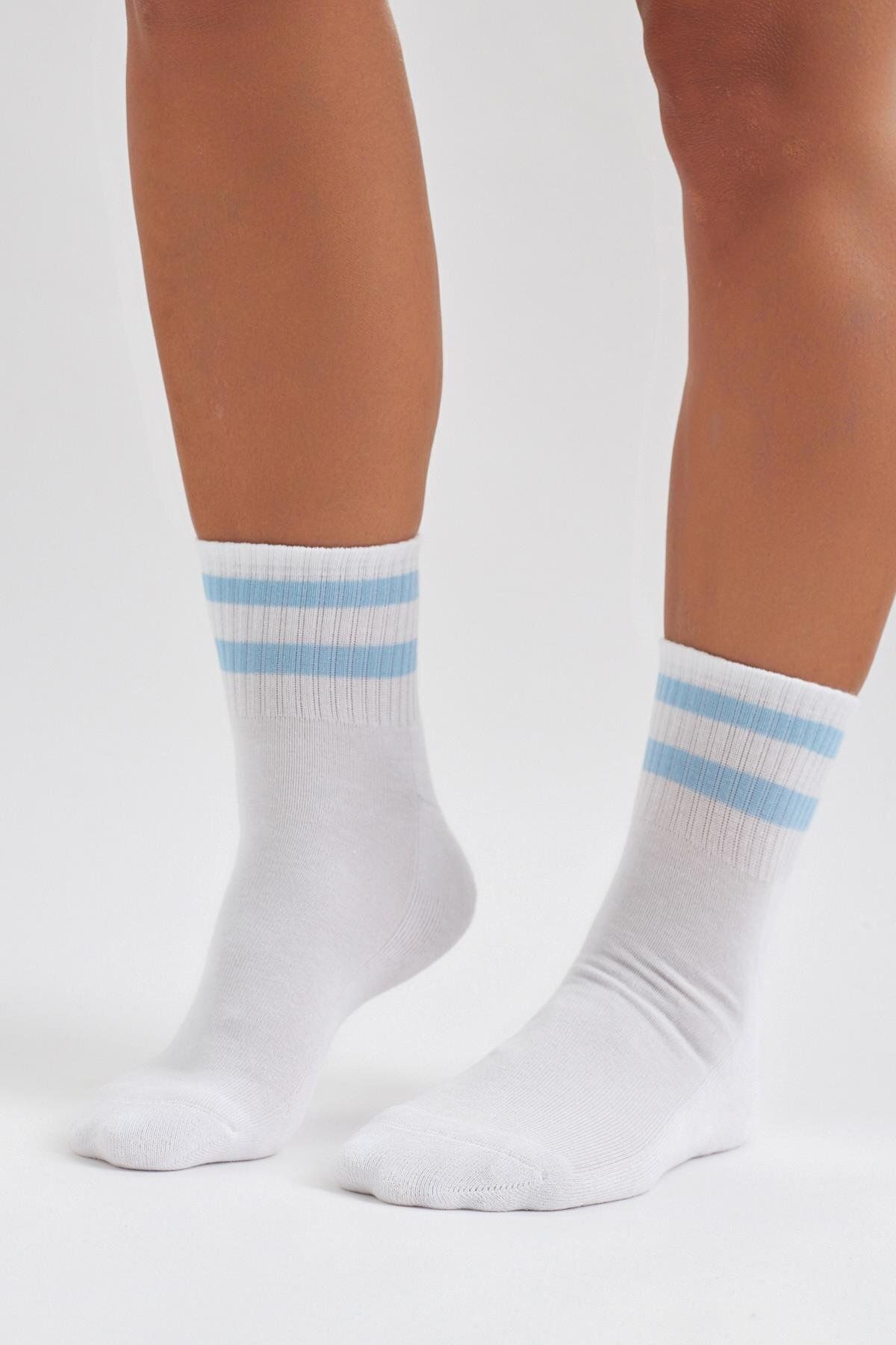 Katia & Bony Erkek Havlu Taban Çizgili Kısa Konç Soket Çorap Beyaz/mavi