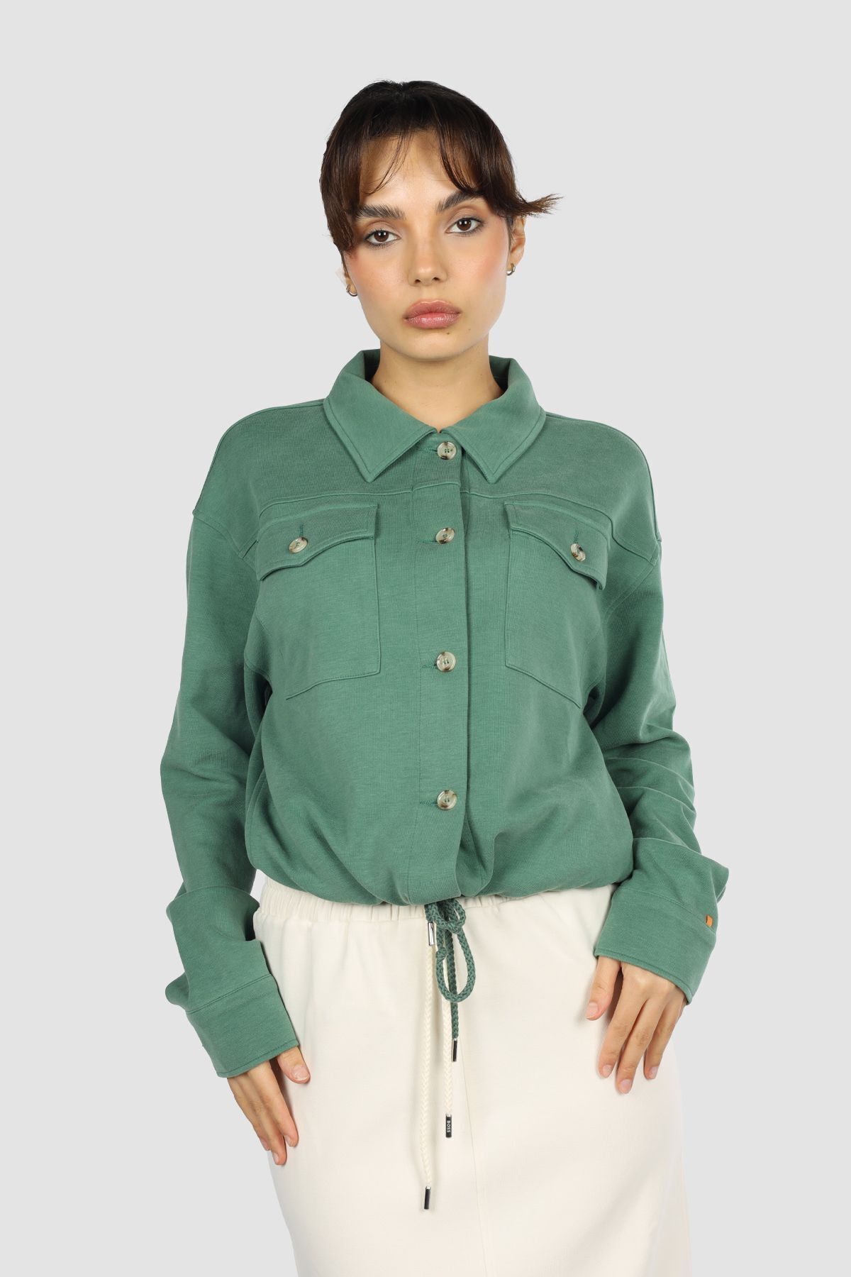 BOSS Kadın Marka Logo Detaylı Regular Fit Uzun Kollu Yeşil Sweatshirt 50515318-354
