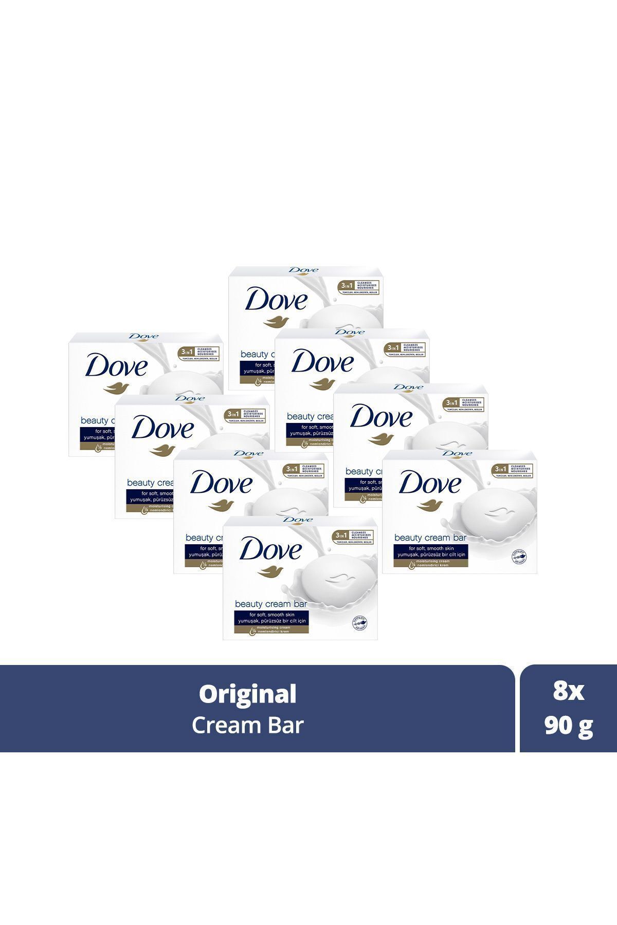 Dove Beauty Cream Bar Katı Güzellik Sabunu Original Nemledirici Etkili 90 G X8 Adet