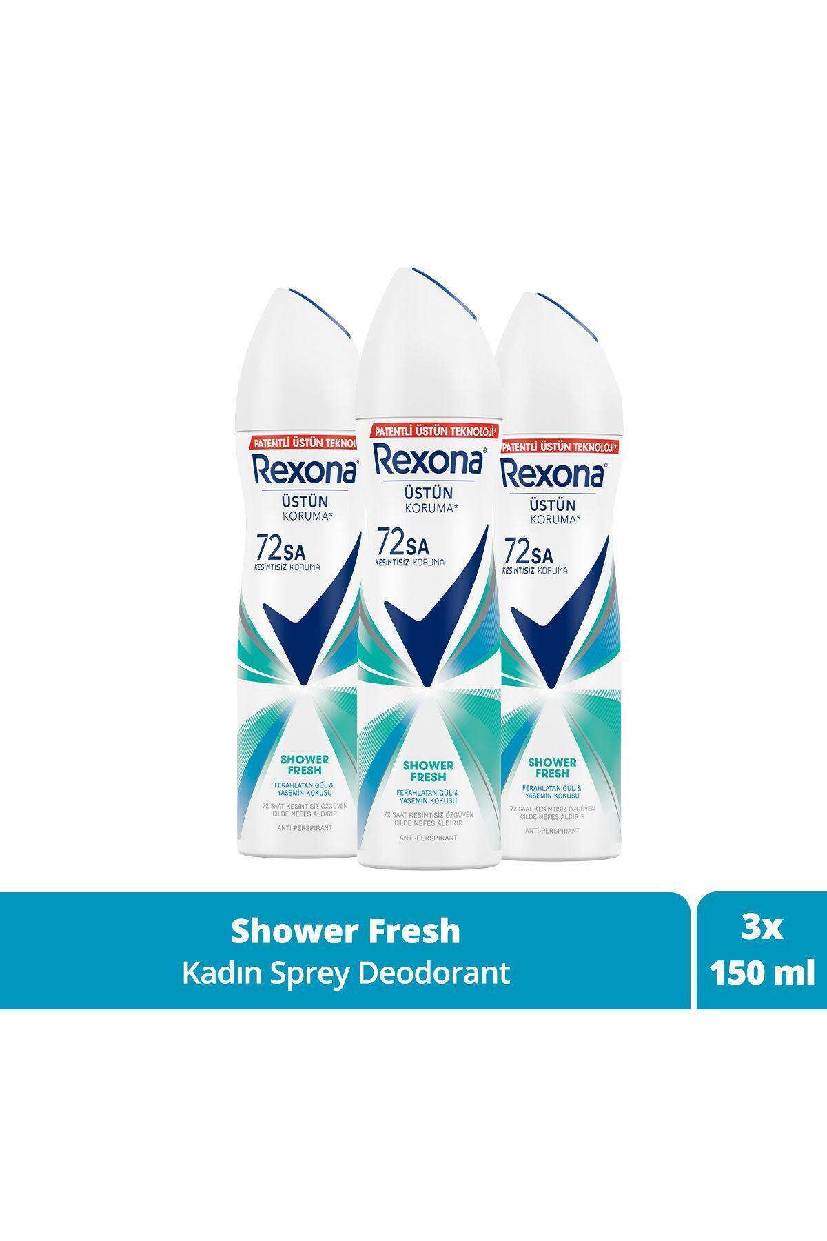 Rexona Kadın Sprey Deodorant Shower Fresh 72 Saat Kesintisiz Üstün Koruma 150 Mlx3