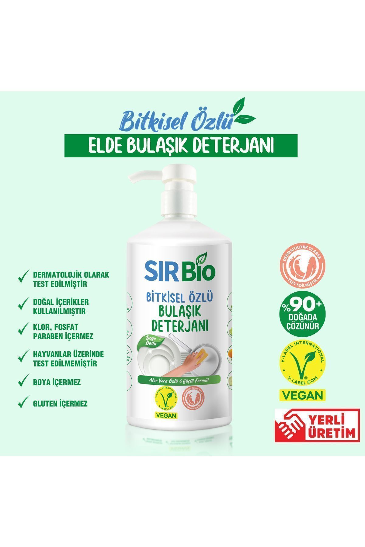 SIR Bio Bitkisel Özlü Elde Bulaşık Deterjanı 1000 ml Pompalı Şişe