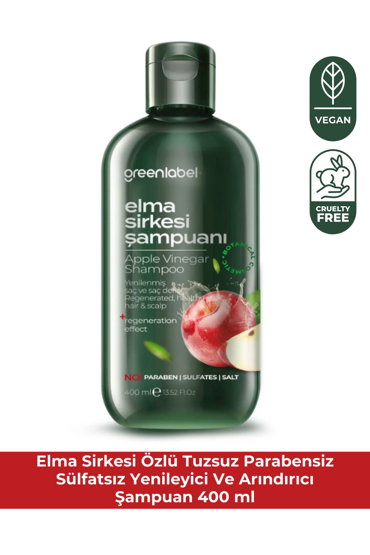 Green Label Elma Sirkesi Özlü Tuzsuz Parabensiz Sülfatsız Probiyotikli Yenileyici Ve Arındırıcı Şampuan 400ml