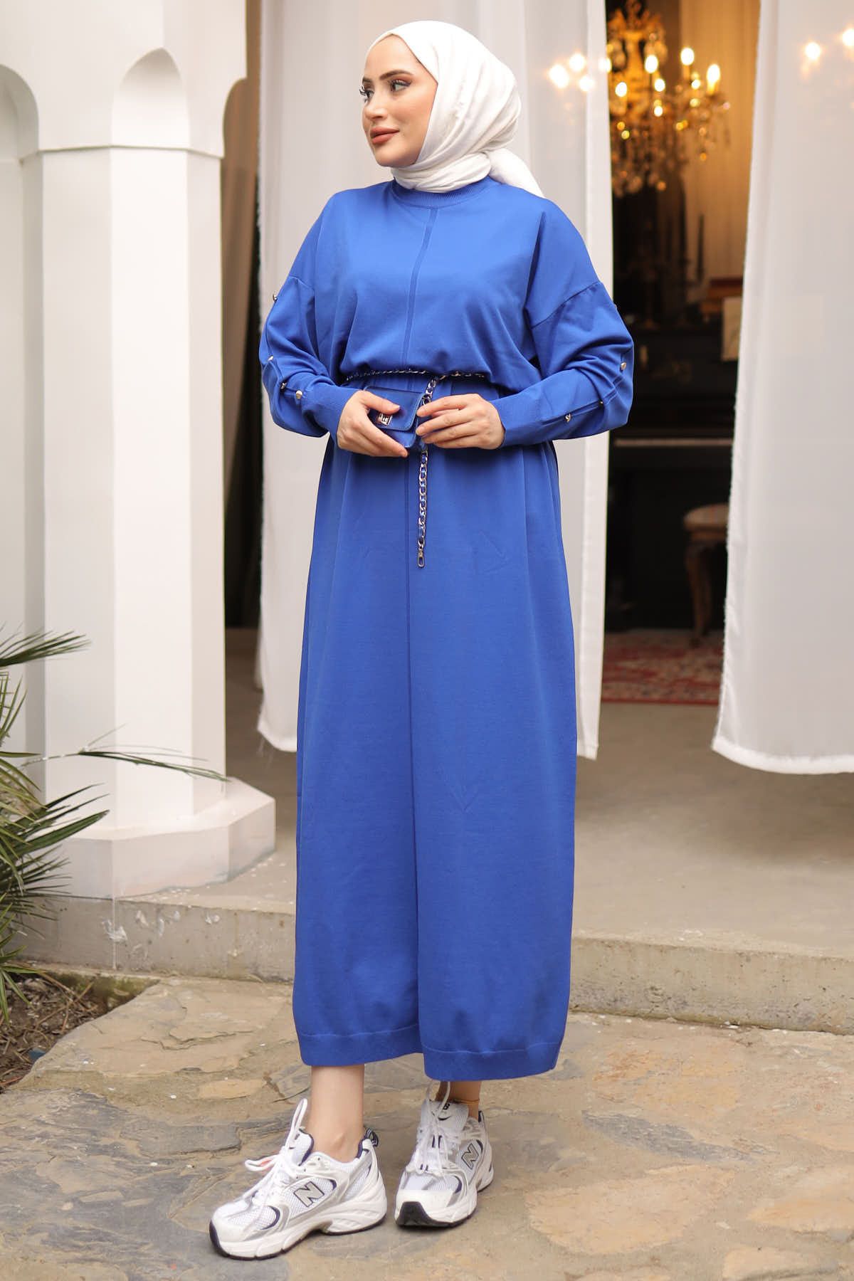 İmajButik Saks Mavi Soğuk İplik Merserize Triko Elbise