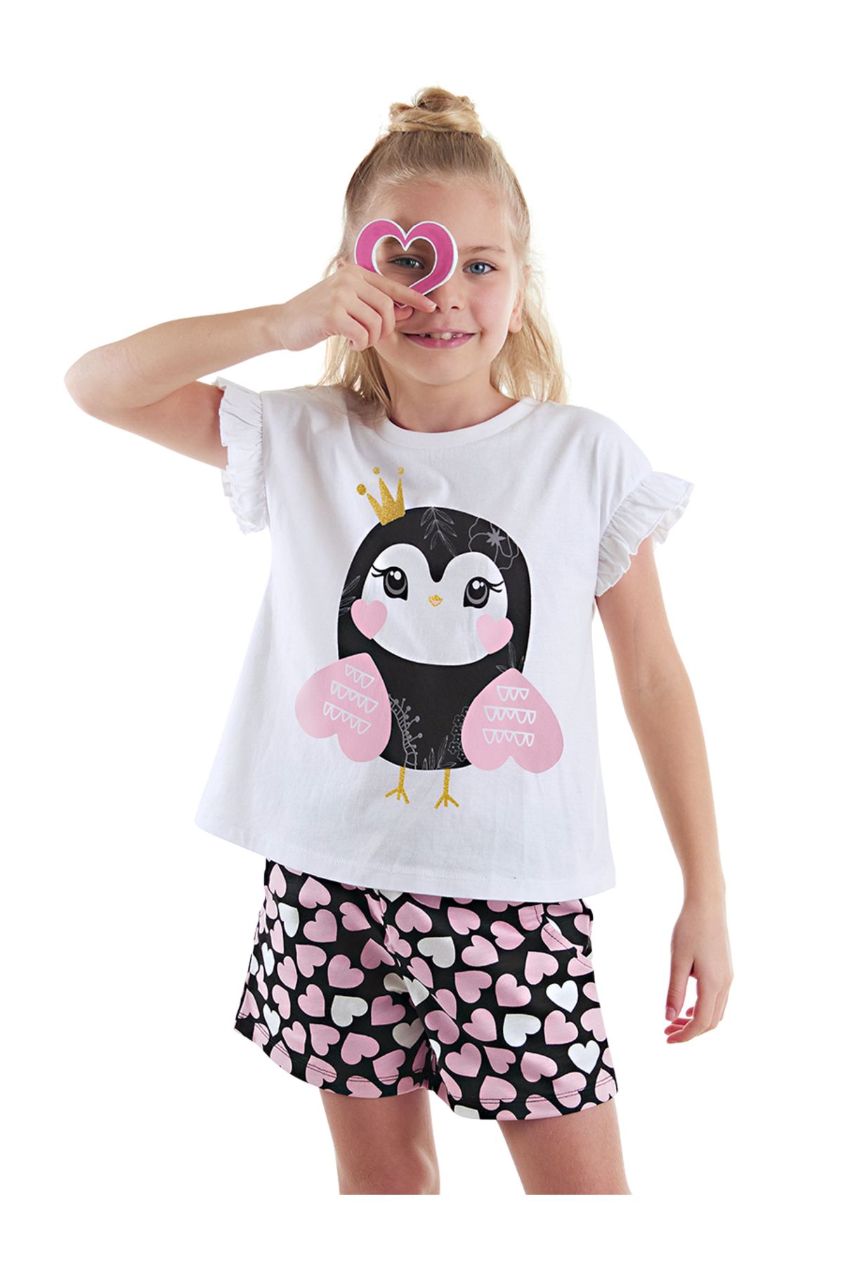Denokids Kalpli Baykuş Kız Çocuk Yazlık T-shirt Şort Takım
