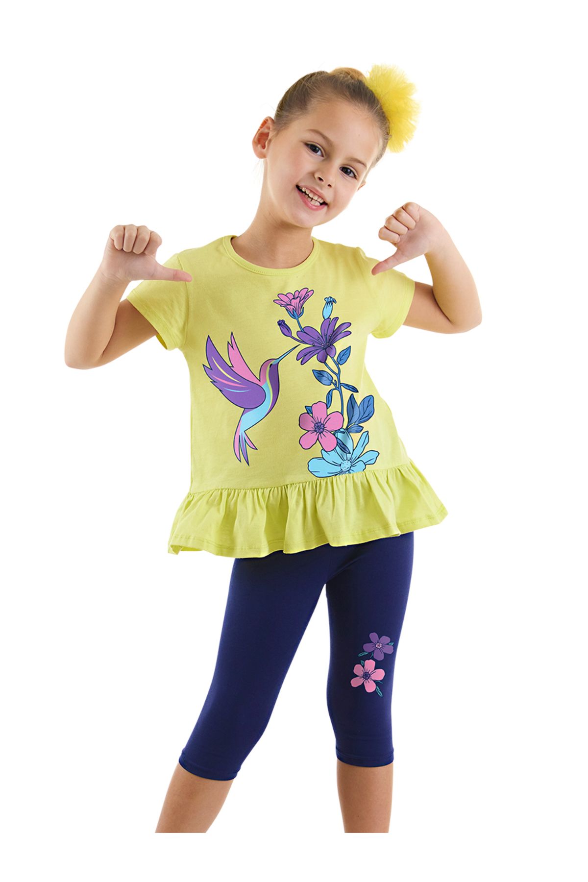MSHB&G Arı Sinek Kuşu Kız Çocuk Yazlık Fırfırlı T-shirt Tayt Takım