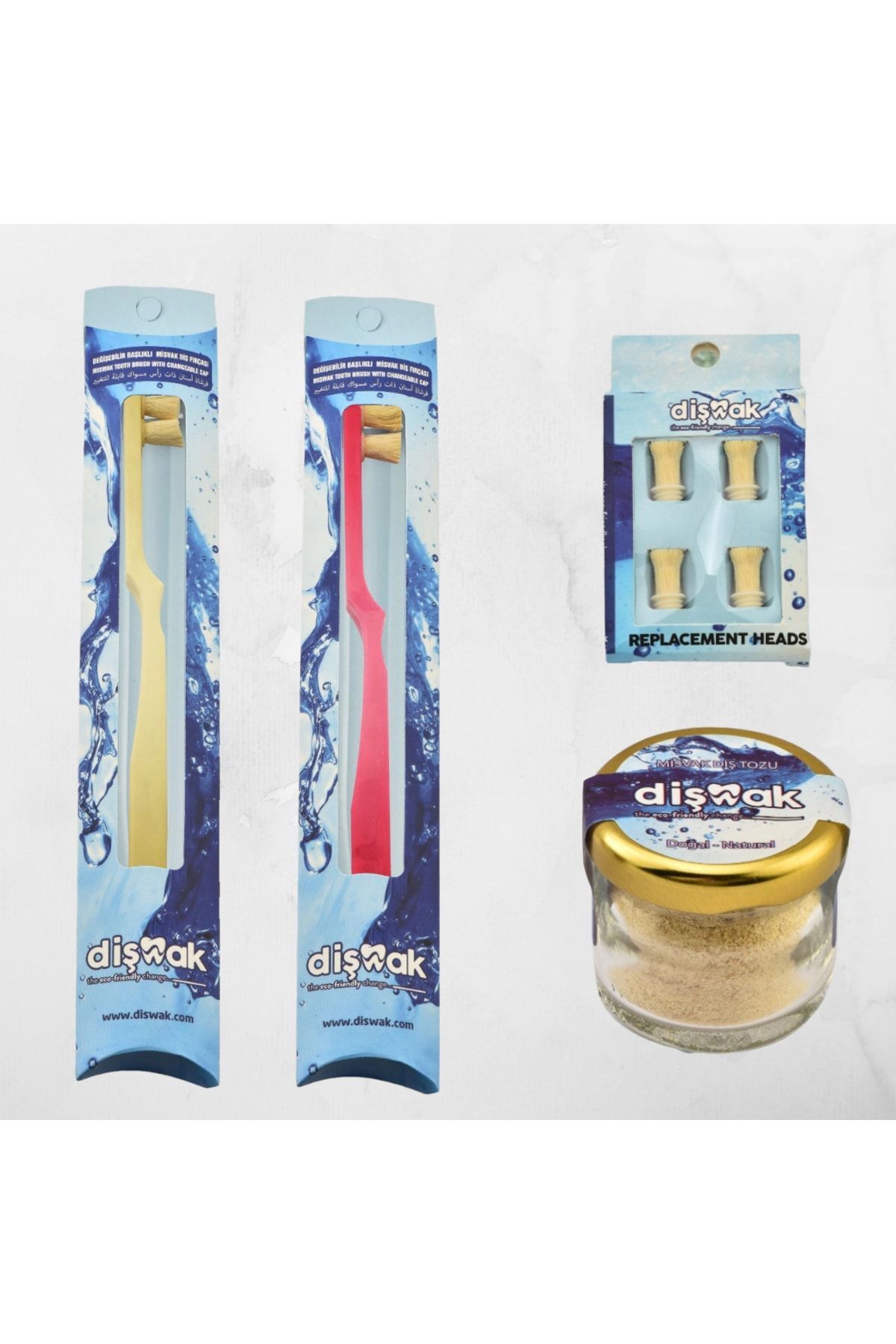 Toothwak 2 Adet Misvak Başlı Diş Fırçası Misvak Tozu 4 Başlık