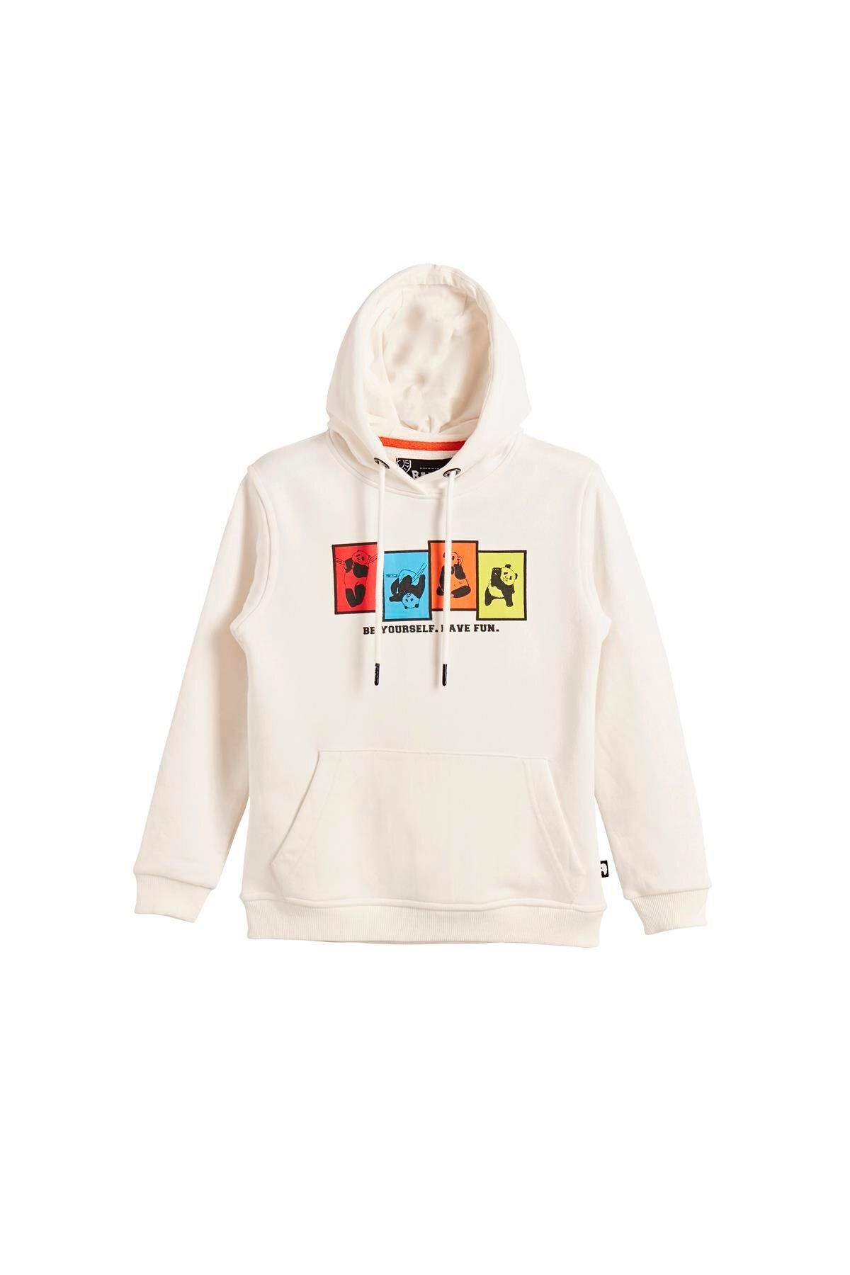 Bad Bear Fun Crewneck Kids Off-White Beyaz Kapüşonlu Baskılı Çocuk Sweatshirt