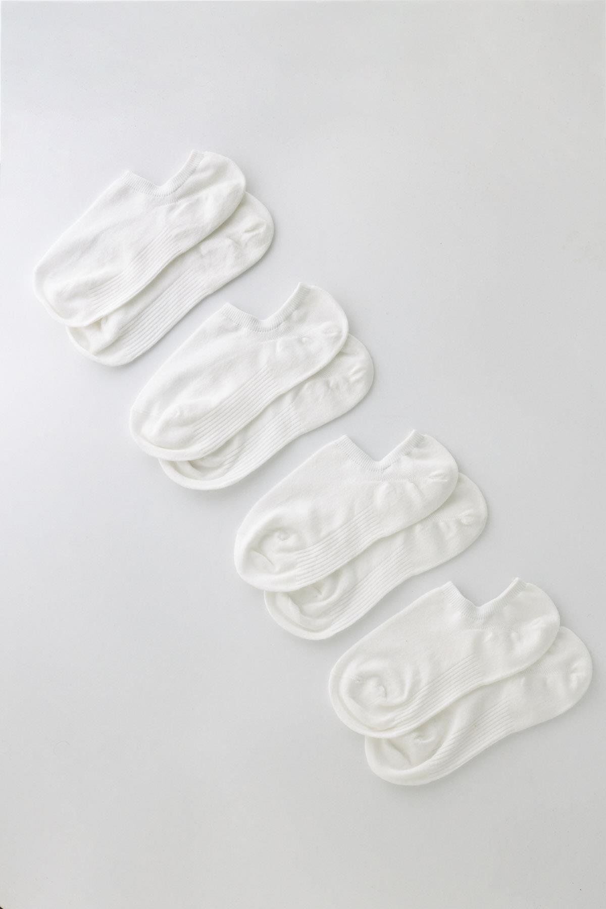 BONY SOCKS Kadın Beyaz Renkli 4'lü Çizgi Detaylı Görinmez Patik Çorap