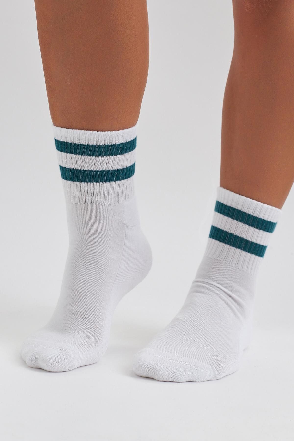 Katia & Bony Erkek Havlu Taban Çizgili Kısa Konç Soket Çorap Beyaz/yeşil