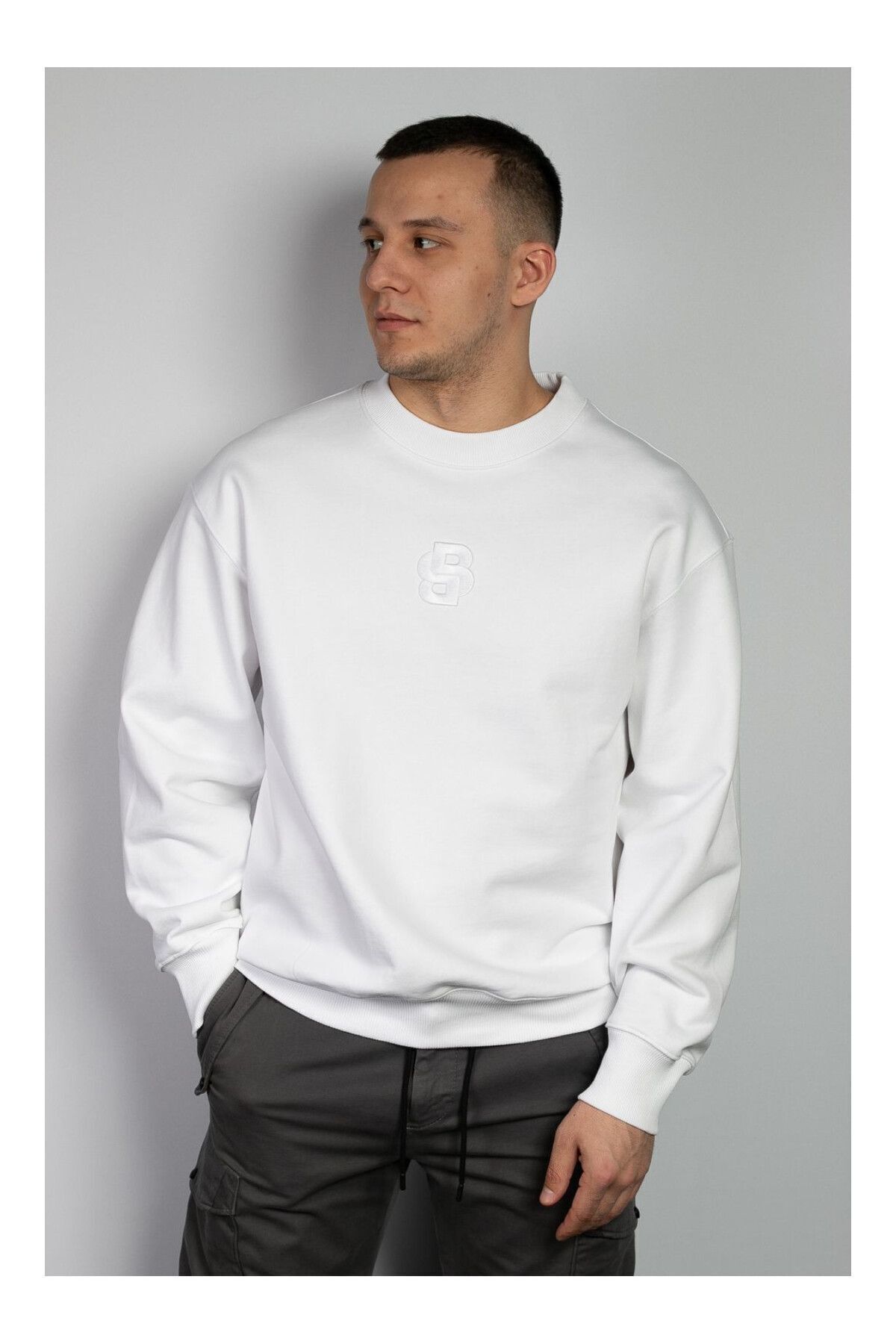 BOSS Erkek Marka Logo Detaylı Regular Fit Uzun Kollu Beyaz Sweatshirt 50514903-100