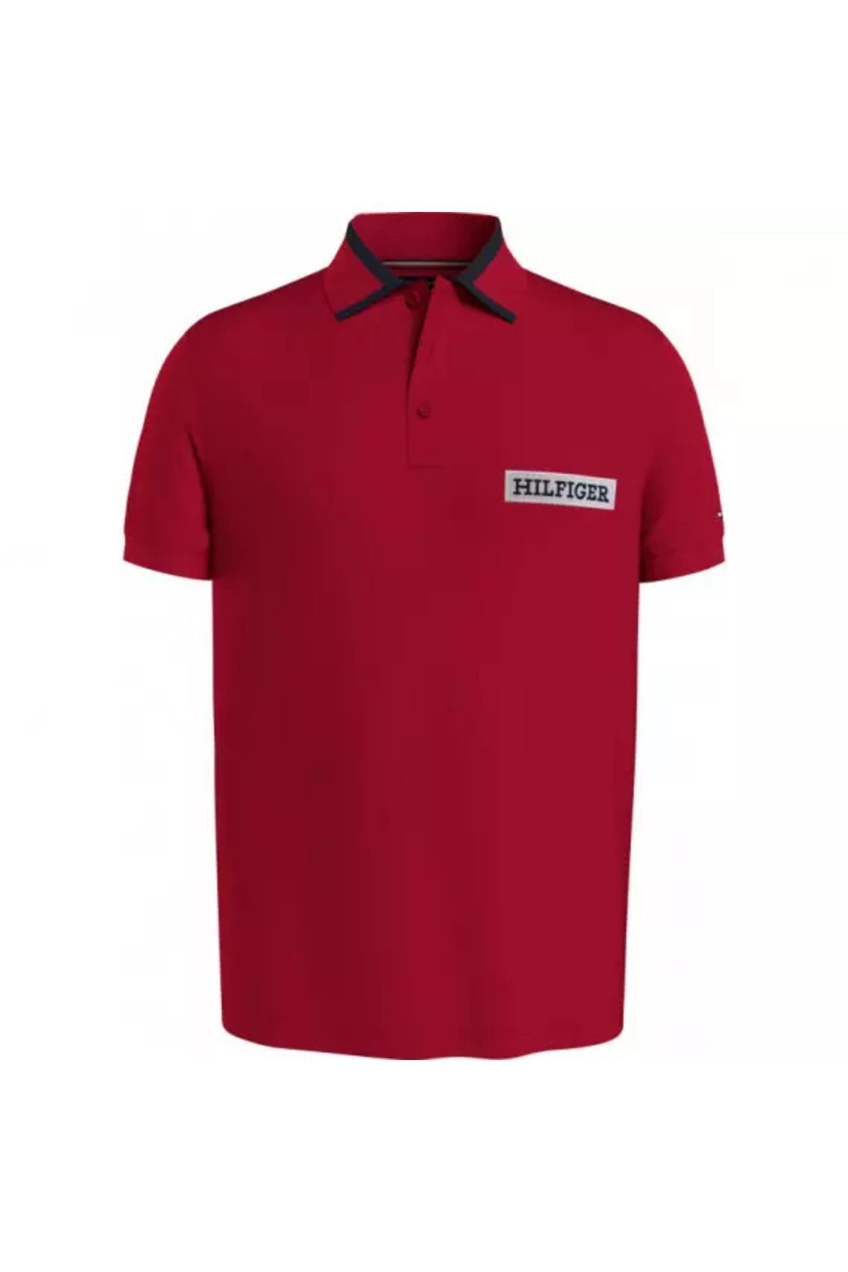 Tommy Hilfiger Erkek Polo Yaka Düğme Kapamalı Kısa Kollu Kırmızı Polo Yaka T-Shirt MW0MW34786-XLG