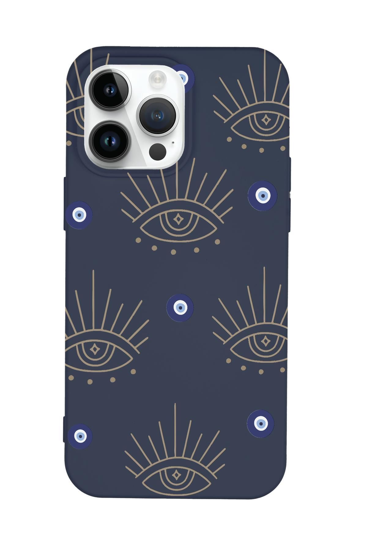 mooodcase iPhone 14 Pro Uyumlu Evil Eye Desenli Premium Silikonlu Telefon Kılıfı