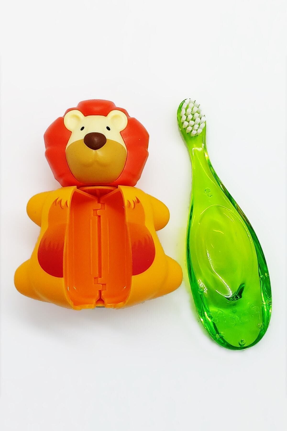 R.O.C.S. Baby 0-3 Yaş Diş Fırçası Ve Flipper Hijyenik Saklama Kabı Seti - Aslan Figürlü Yeşil Fırça