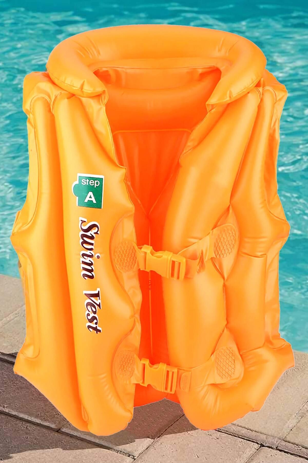 Telvesse 18-30 kg Şişme Can Yeleği Swimvest Havuz Deniz Yüzme Yeleği Yüzücü Destek Yelek 60 cm Turuncu