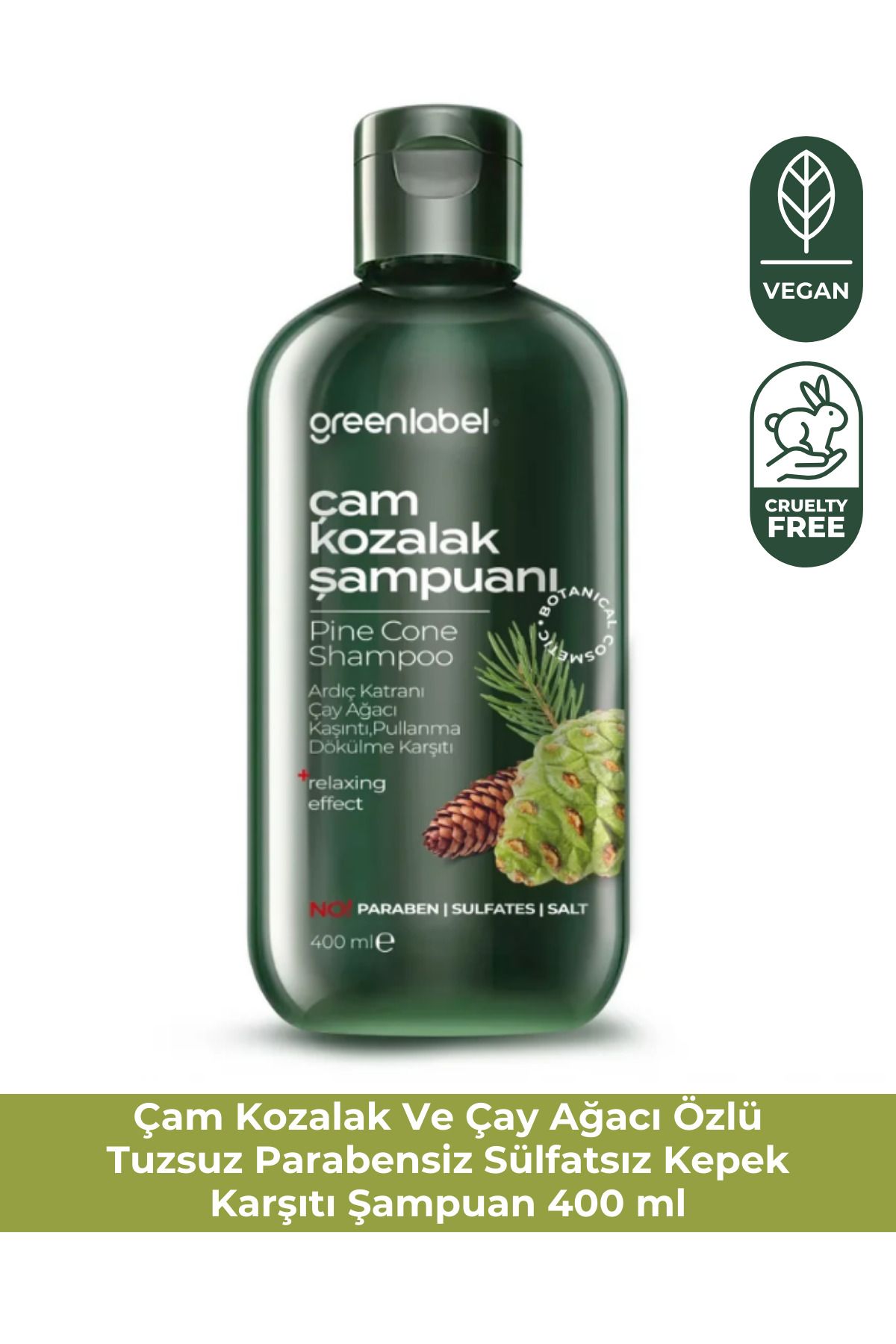 Green Label Greenlabel Çam Kozalak Ve Çay Ağacı Özlü Tuzsuz Parabensiz Sülfatsız Kepek Karşıtı Şampuan 400ml