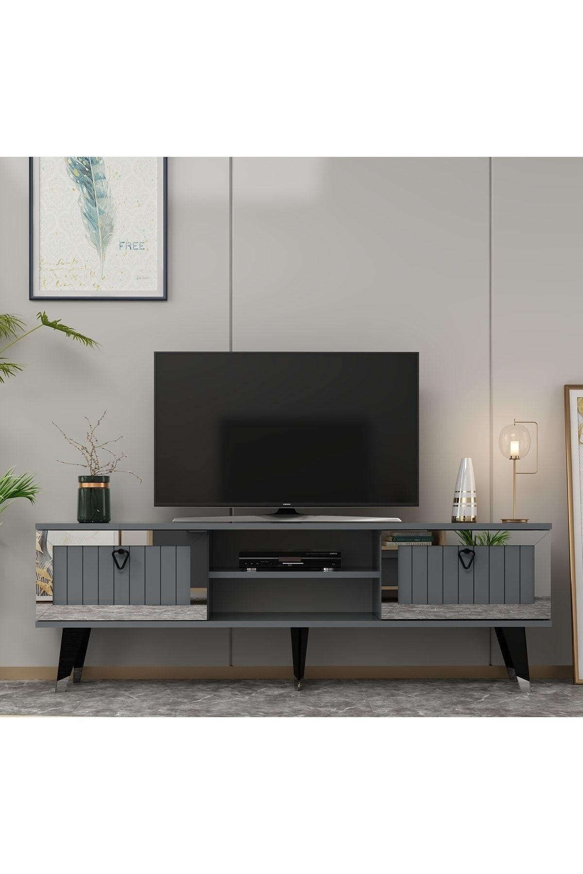 DEMONTE DECOR Lidya Tv Stand Antrasit-gümüş