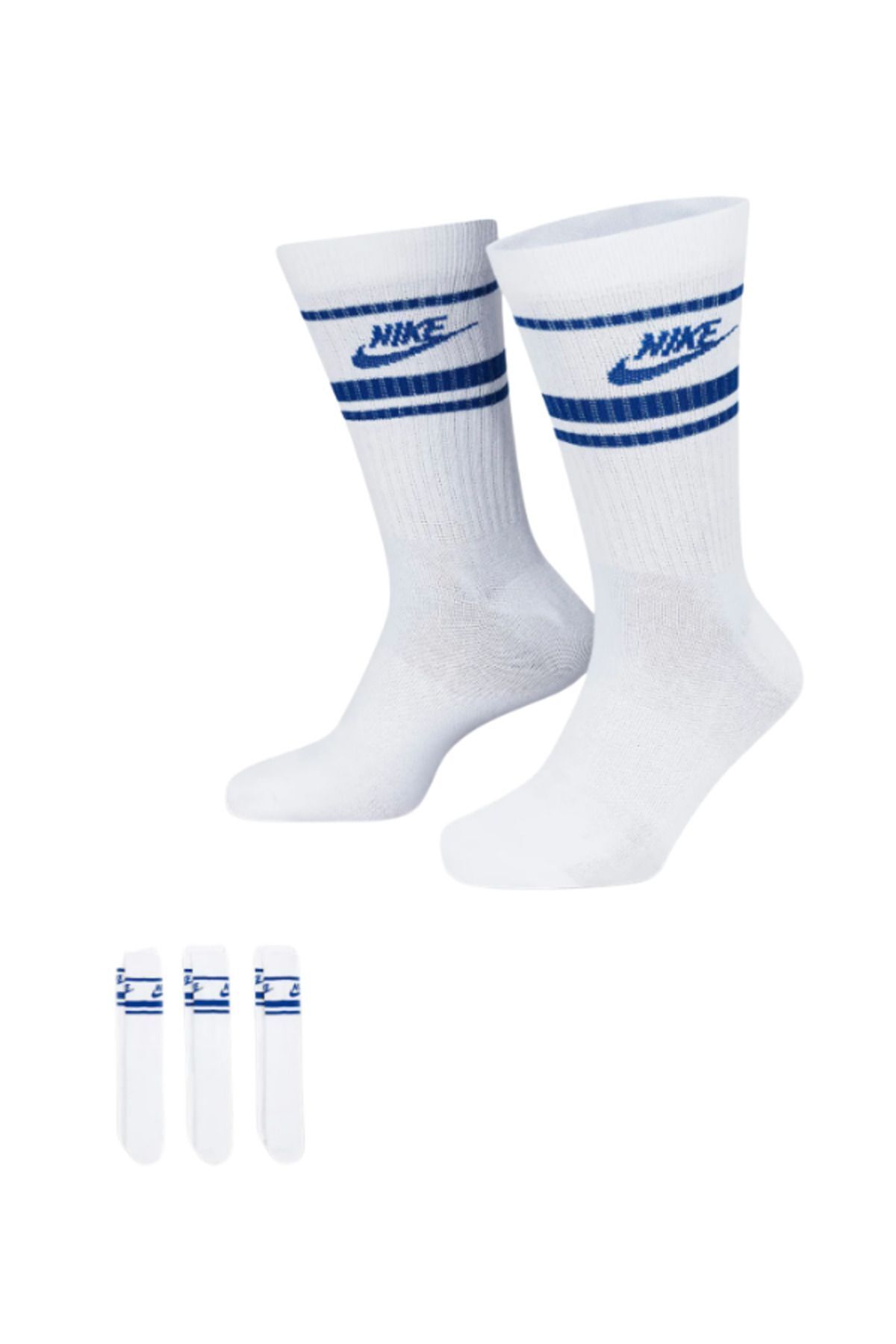 Bonapart 3 Çift Özel Seri Essential Stripe Unisex Mavi Antrenman Spor Çorap Seti