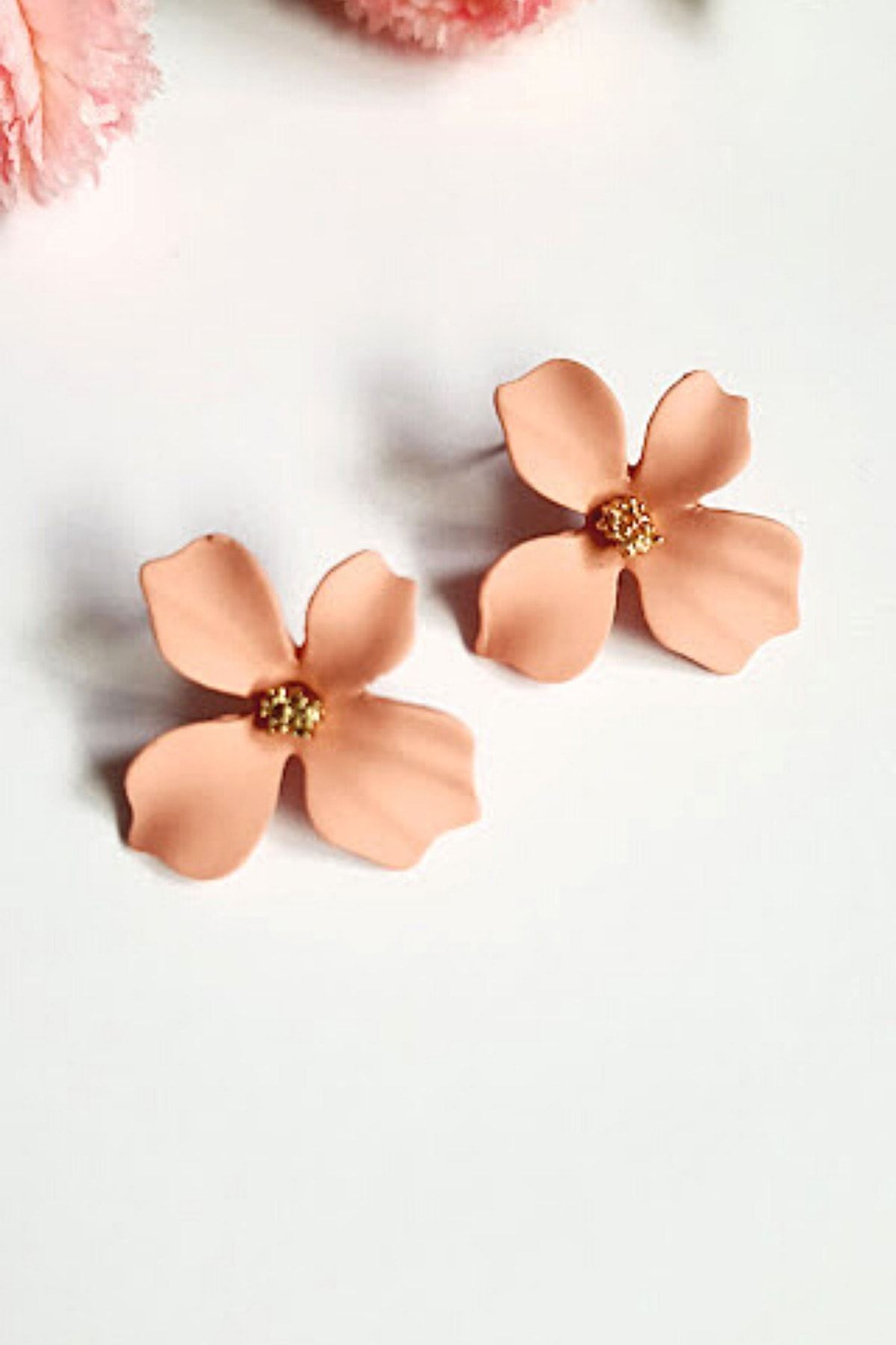 PETEK AKSESUAR Mini Çiçek Küpe Somon
