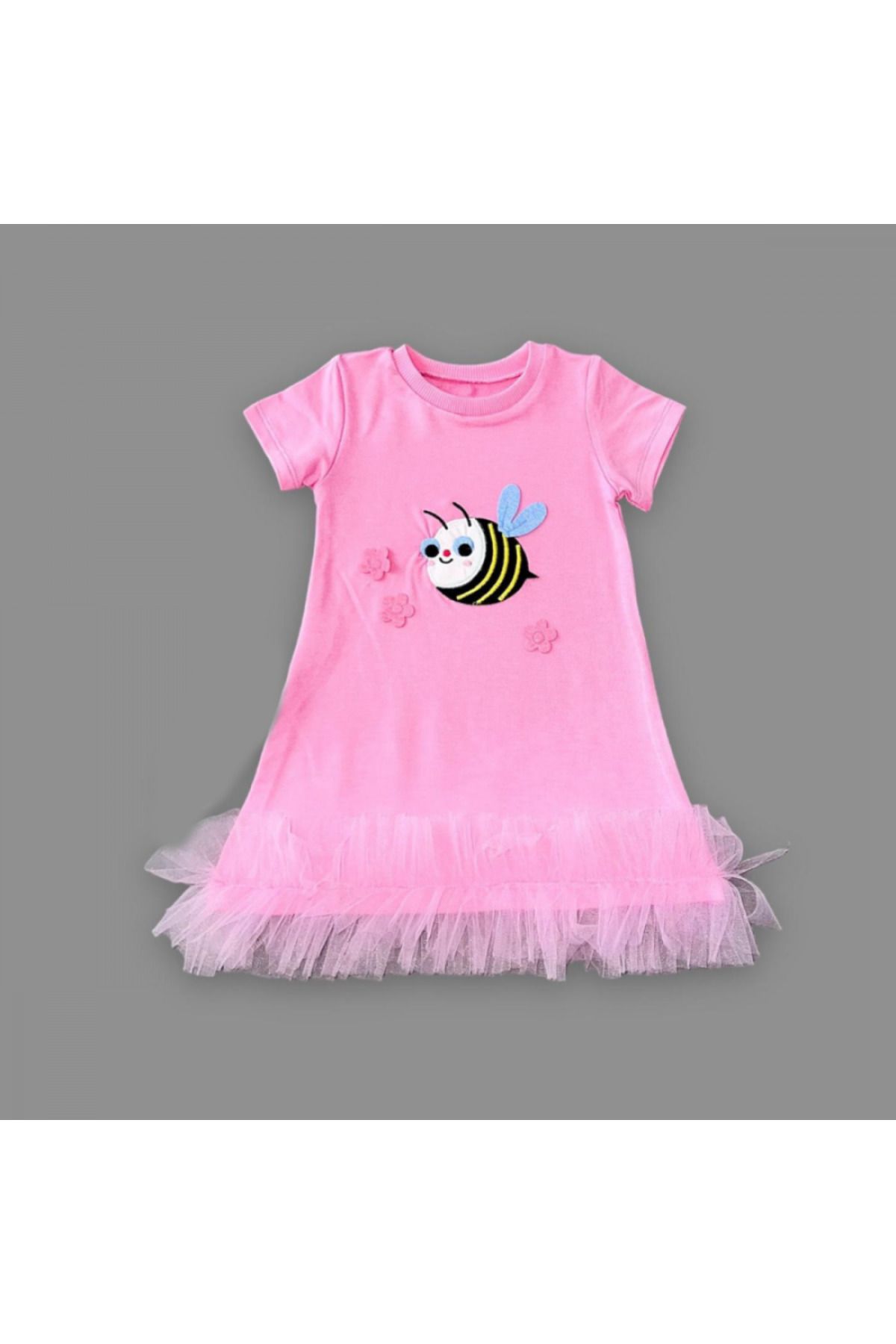 Genel Markalar Arıcık Nakışlı Eteği Fırfırlı Jile Kız Çocuk Elbisesi