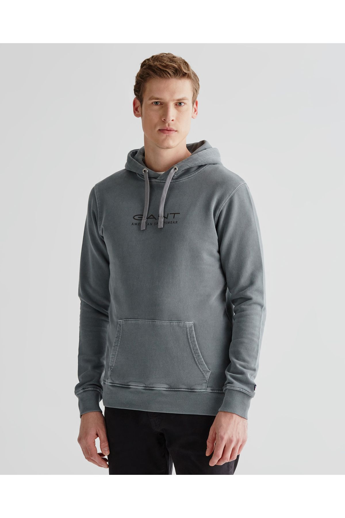 Gant Erkek Gri Regular Fit Kapüşonlu Logolu Sweatshirt