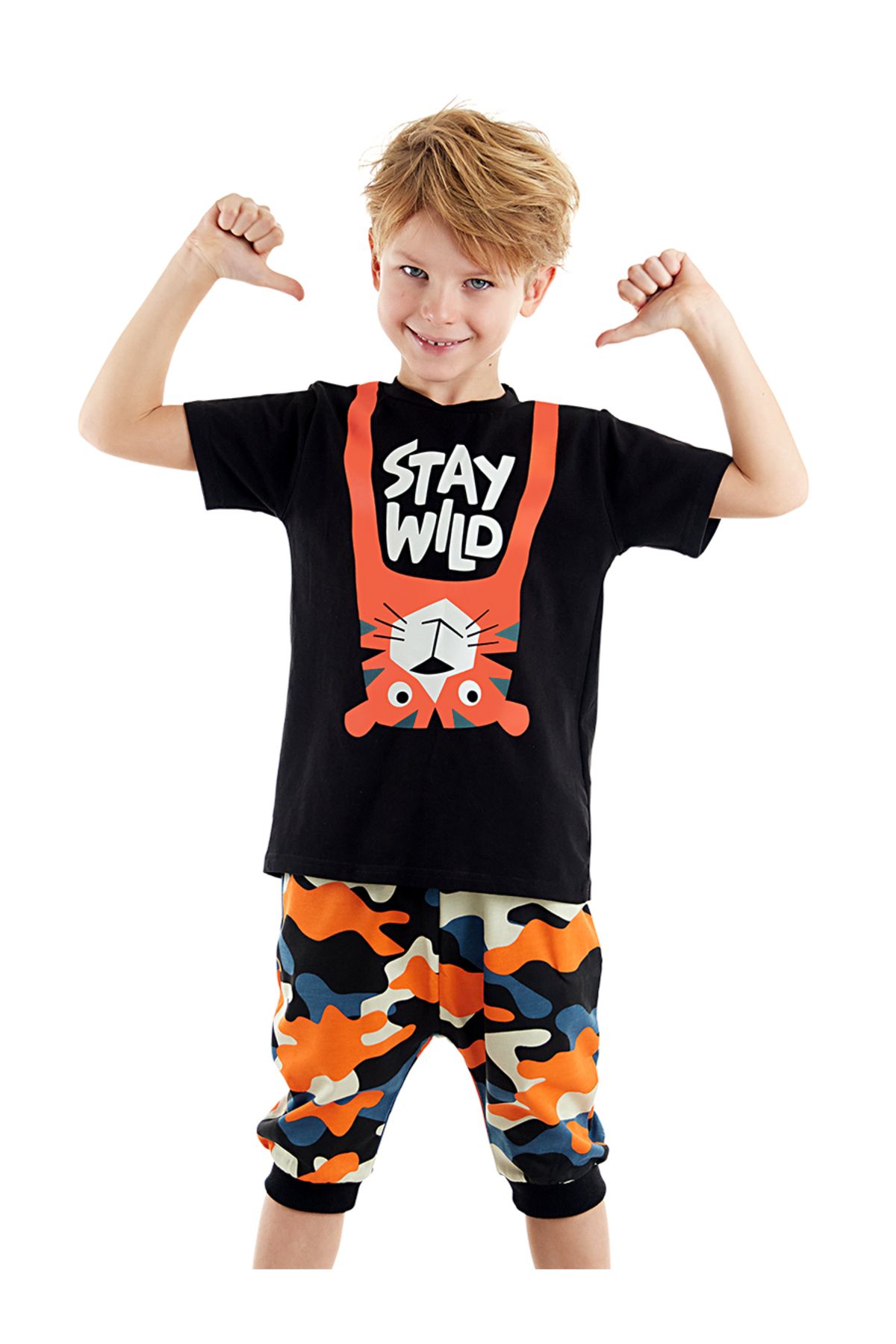 Denokids Stay Wild Erkek Çocuk Yazlık T-shirt Kapri Şort Takım