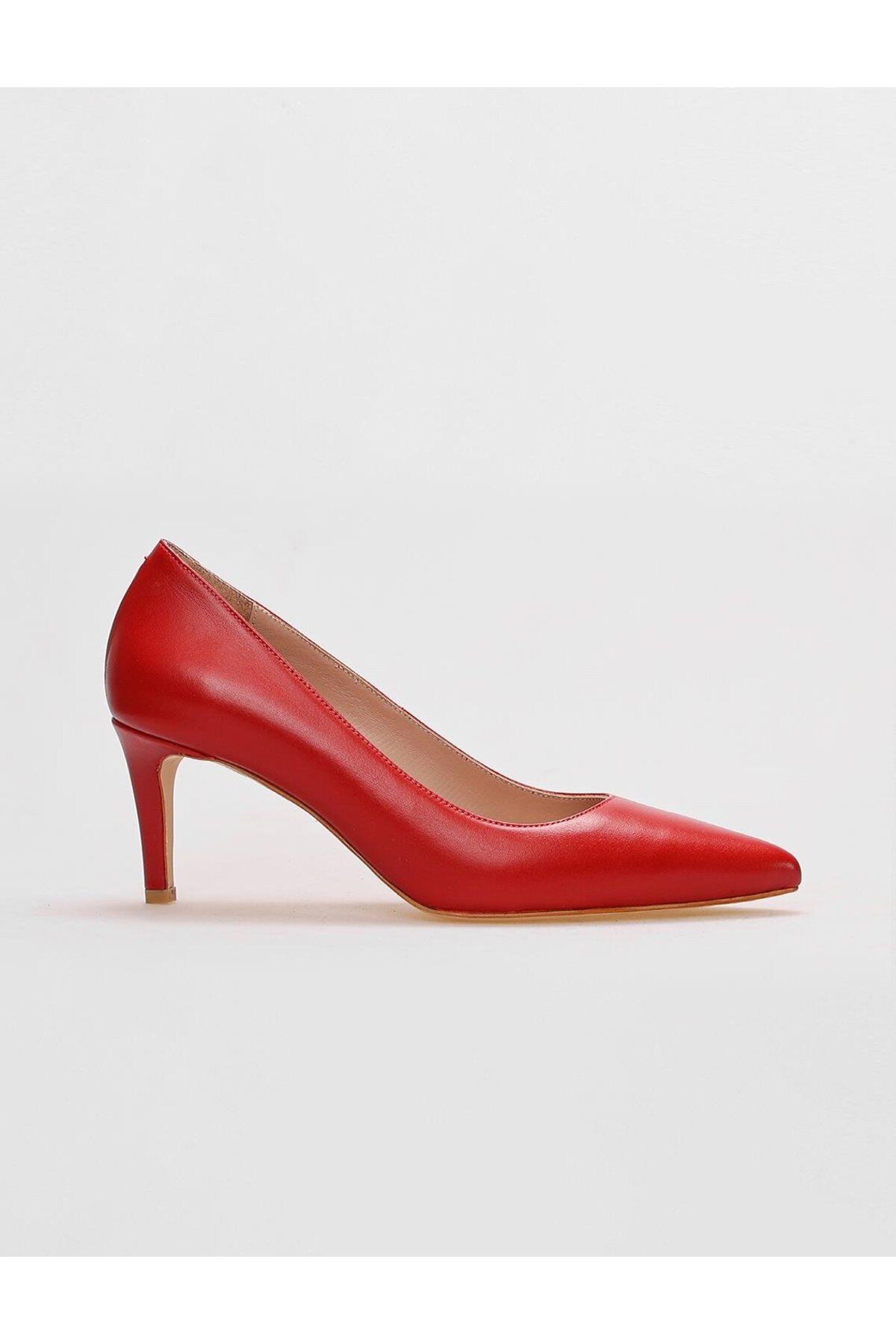 Cabani Hakiki Deri Kırmızı Kadın Topuklu Ayakkabı