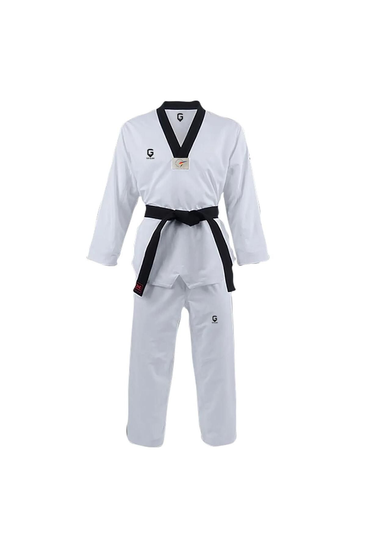 TOP GLORY 574610500 Siyah Yaka Taekwondo Elbisesi Beyaz-siyah
