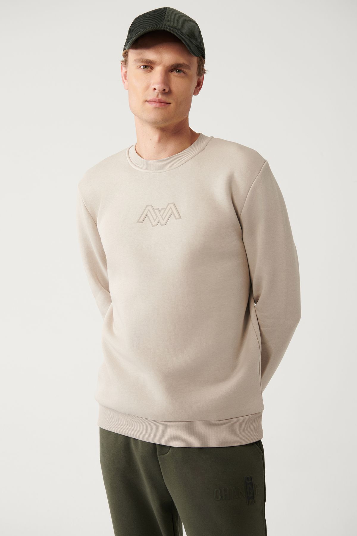 Avva Erkek Taş Sweatshirt Bisiklet Yaka 3 Iplik Şardonlu Flok Baskılı Regular Fit A32y1273