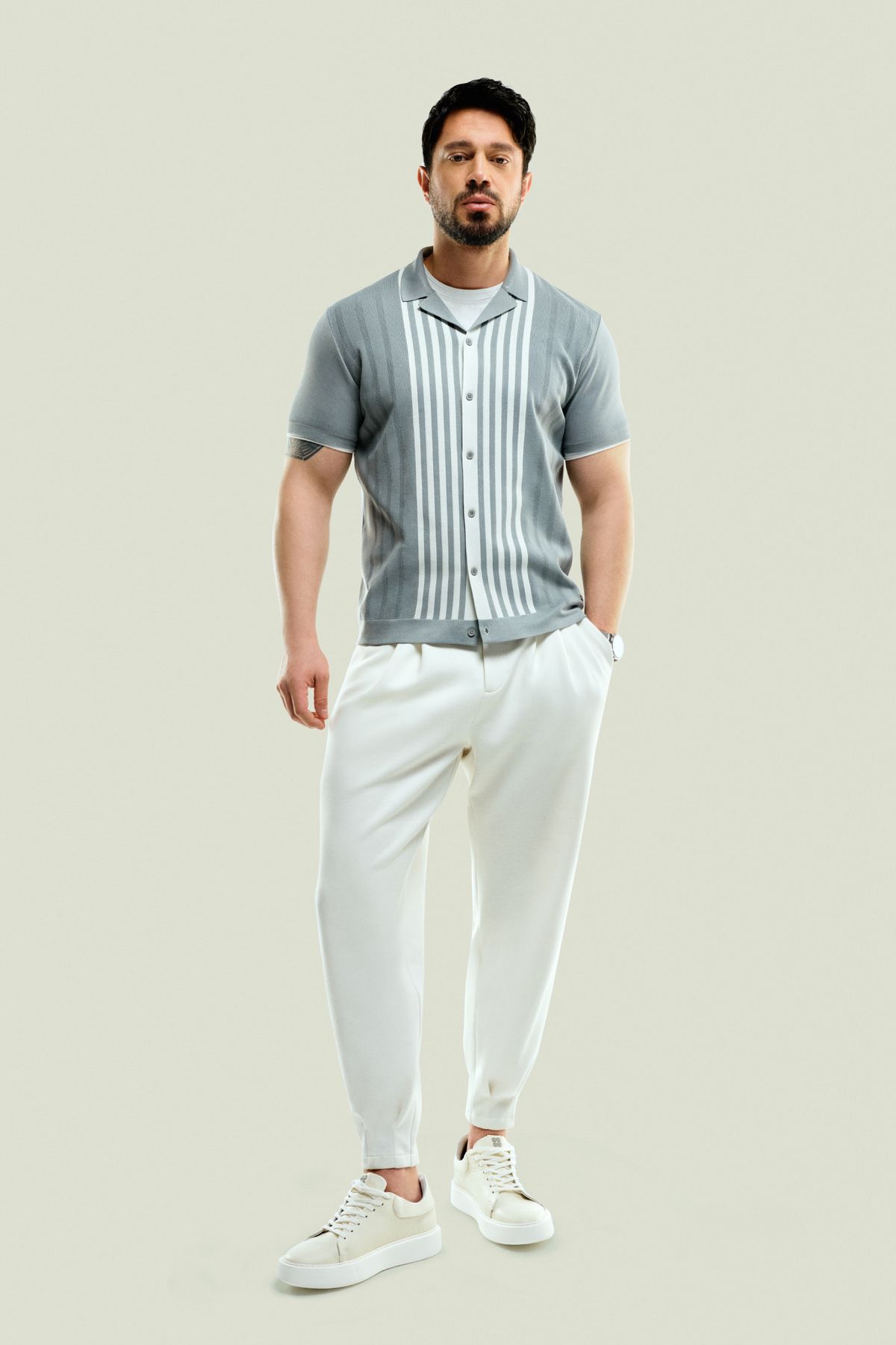 Avva Erkek Beyaz Smyrna Baggy Fit Pantolon Klasik Bel Pileli Örme A41y3075