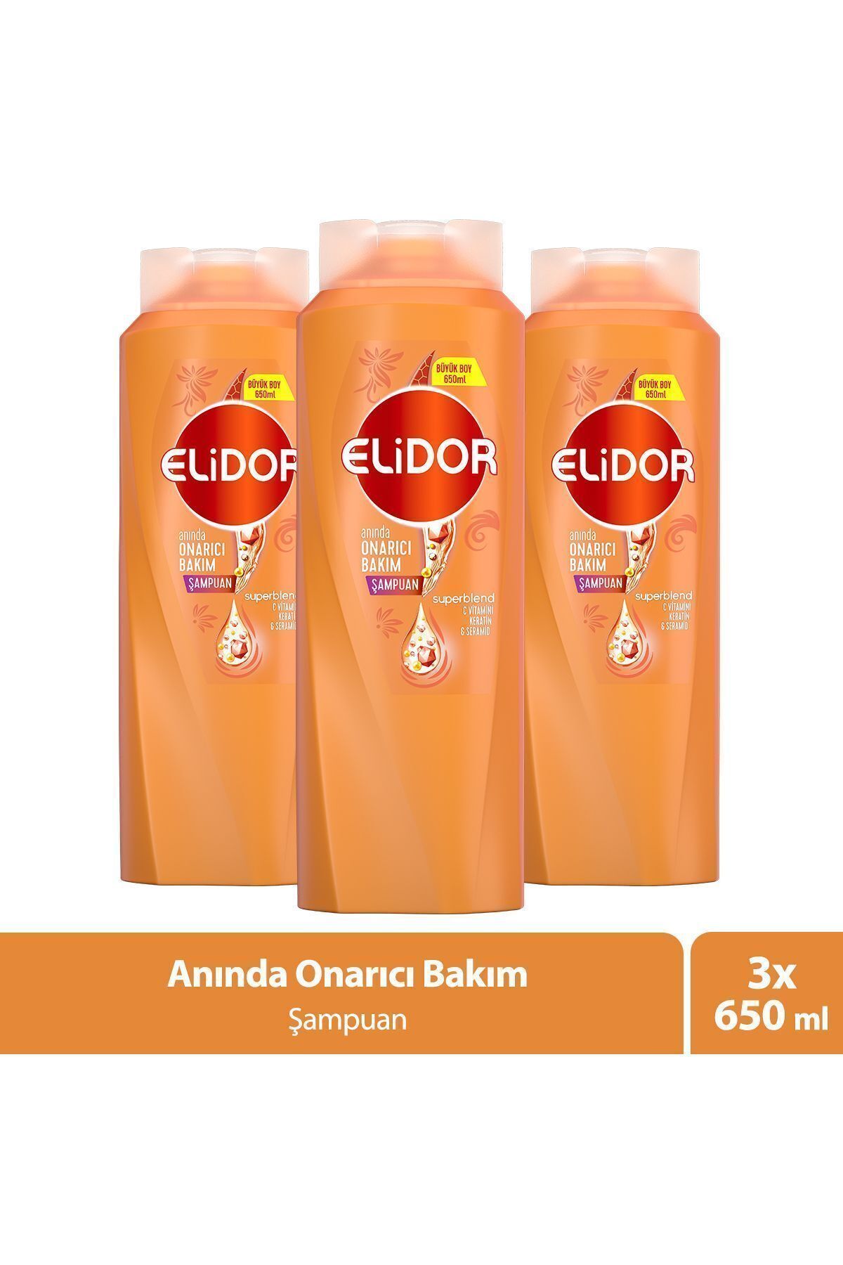 Elidor Superblend Saç Bakım Şampuanı Anında Onarıcı Bakım C Vitamini Keratin Seramid 650 ml X3