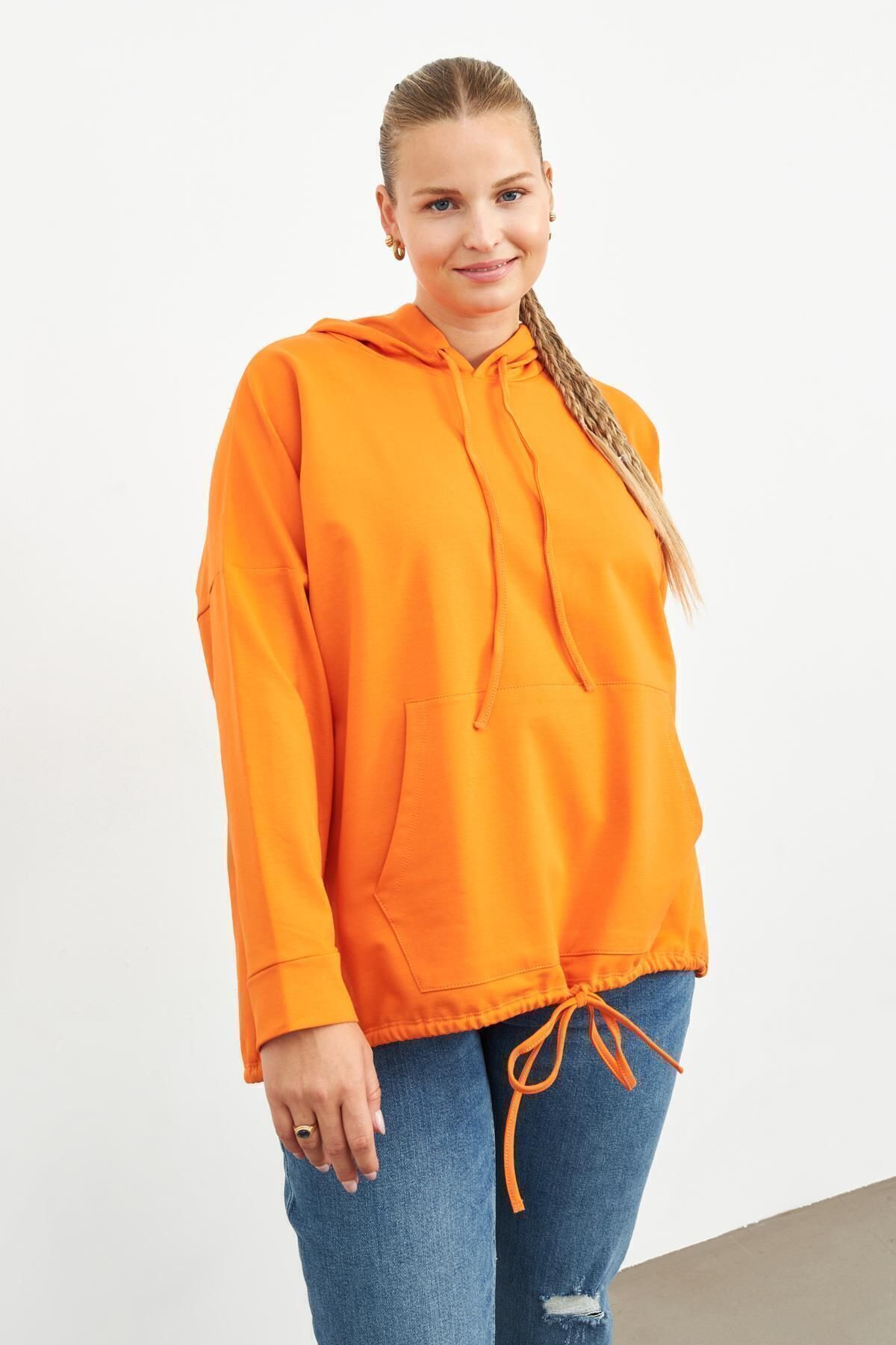 Curly ORANJ KAPÜŞONLU SWEATSHIRT